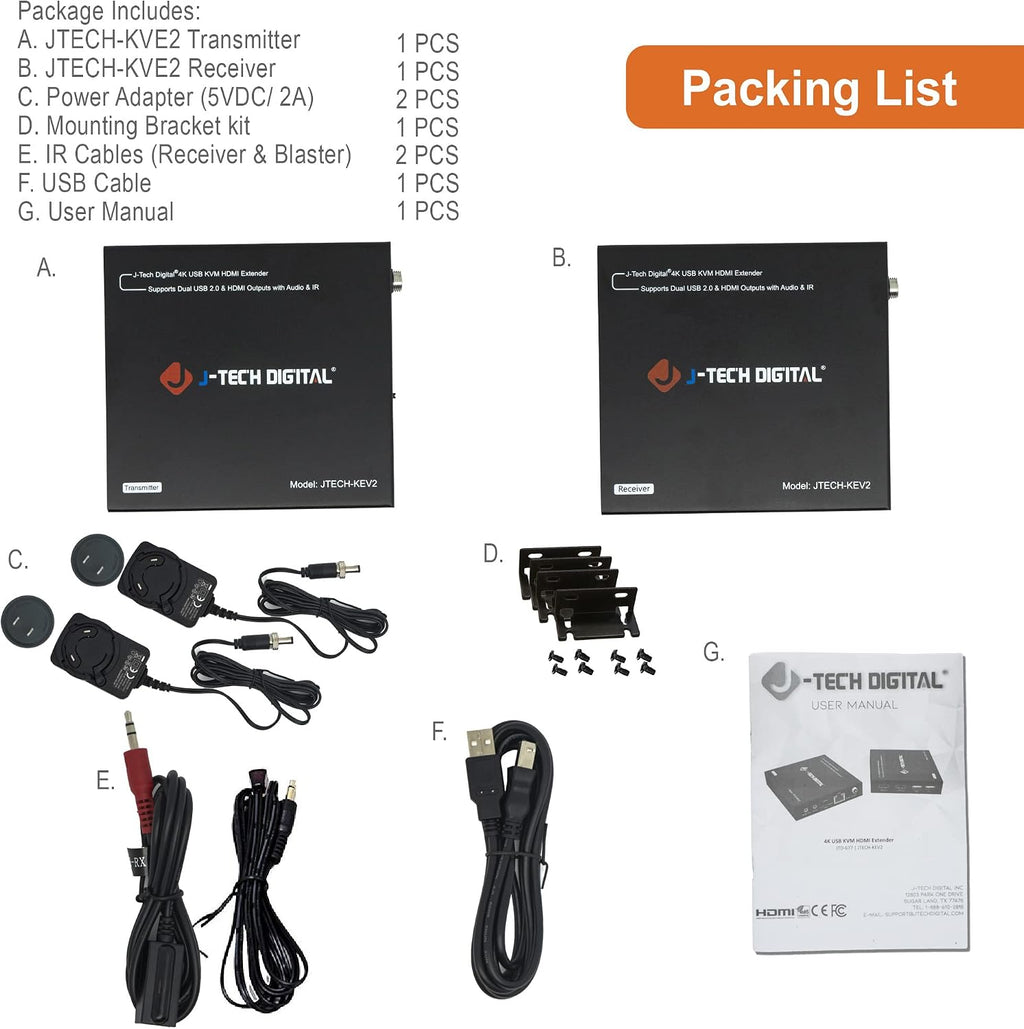 J-Tech Digital 4K USB KVM HDMI Extender Over Cat6/6a/7 Ethernet up to 328 FT (1080P), KVM Over Ethernet, Supports HDMI 1.4 HDCP 1.4, 2 x USB, Near Zero Latency