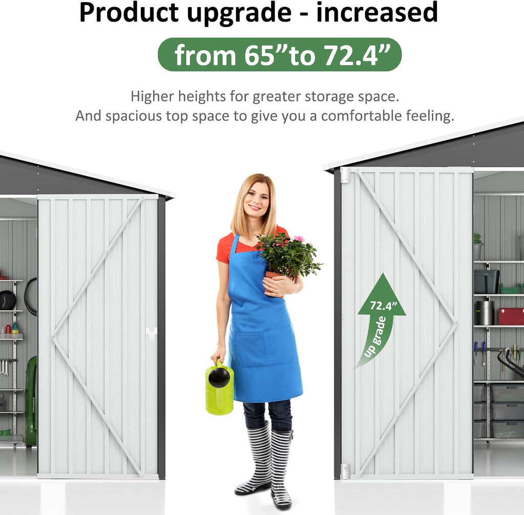 Polar Aurora Outdoor Storage Shed, Metal Garden Shed with Updated Frame Structure, Tool Sheds for Backyard Garden Patio Lawn (White, 6x8 FT)