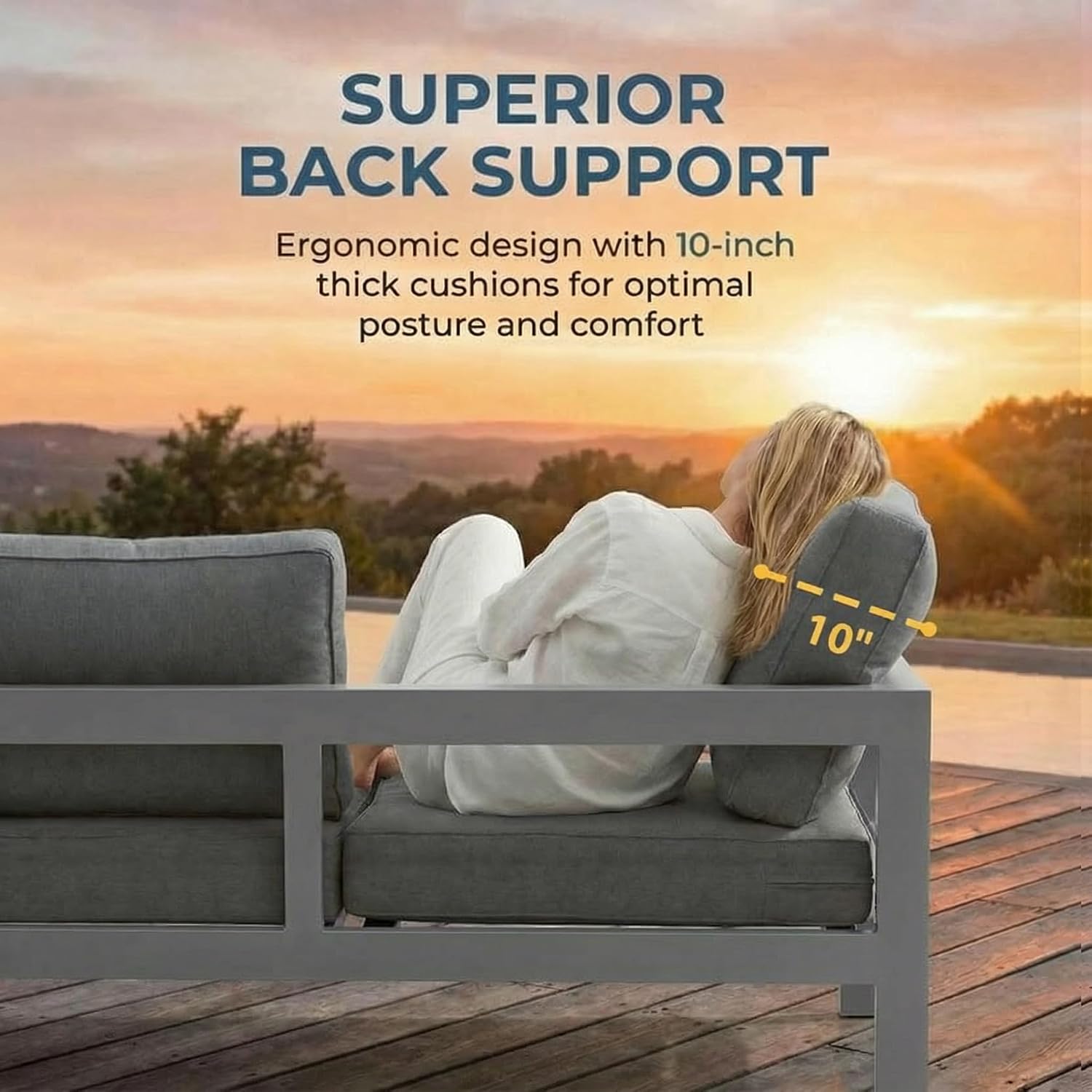 Solaste Aluminum Patio Furniture Set for All Weather, Oversized Metal Outdoor Furniture Set with 27.5' Deep Seating and 3.2' Wide Armrest, Outdoor Patio Conversation Sets with 10' Back Cushion, Gray