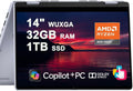 Dell Inspiron 14 7445 2-in-1 Laptop 14' WUXGA Comfortview Touchscreen AMD 6-core Ryzen 5 8640HS (>i7-1355U) 32GB RAM 1TB SSD Backlit for Creator Business Professional Work Win11