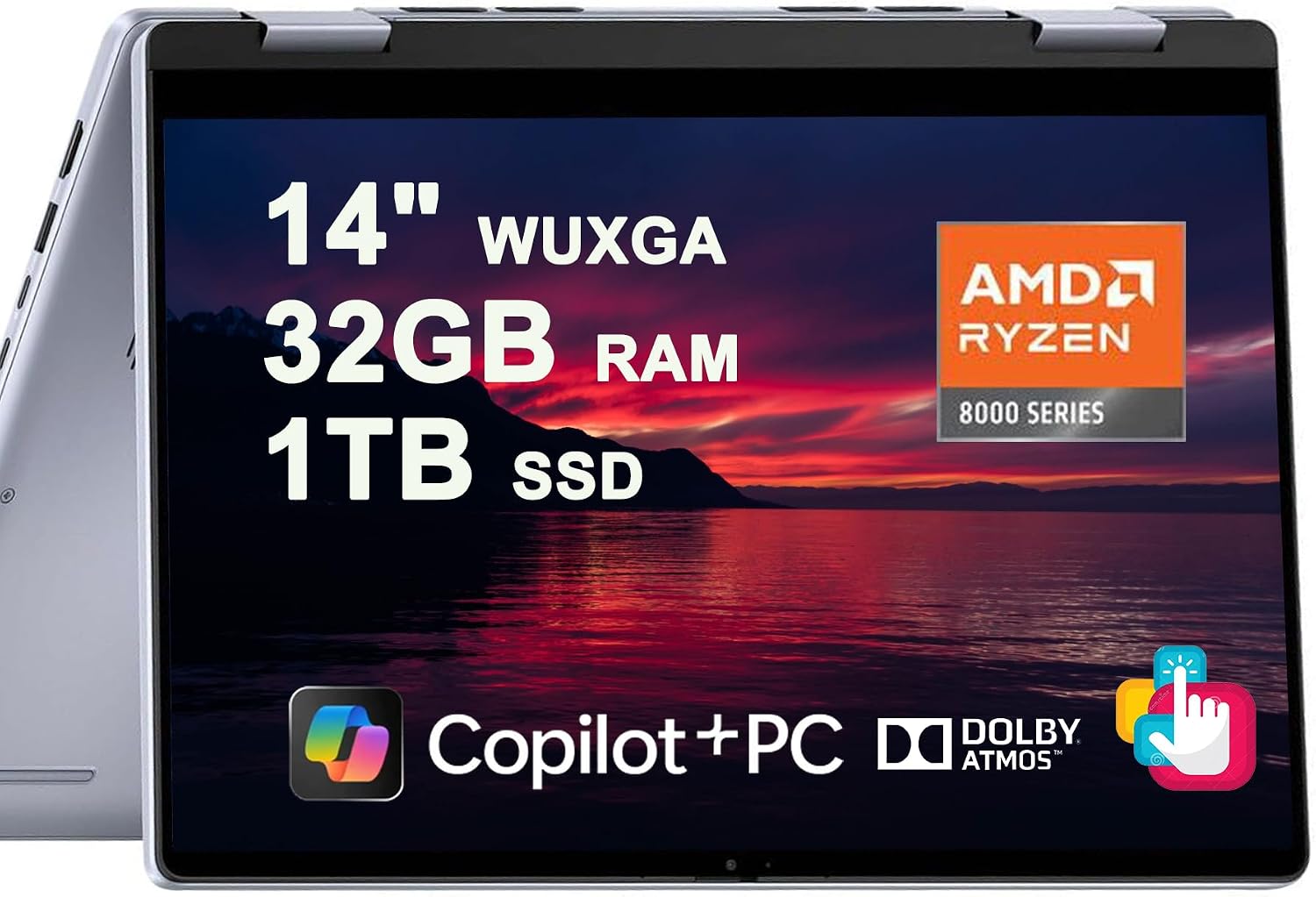 Dell Inspiron 14 7445 2-in-1 Laptop 14' WUXGA Comfortview Touchscreen AMD 6-core Ryzen 5 8640HS (>i7-1355U) 32GB RAM 1TB SSD Backlit for Creator Business Professional Work Win11