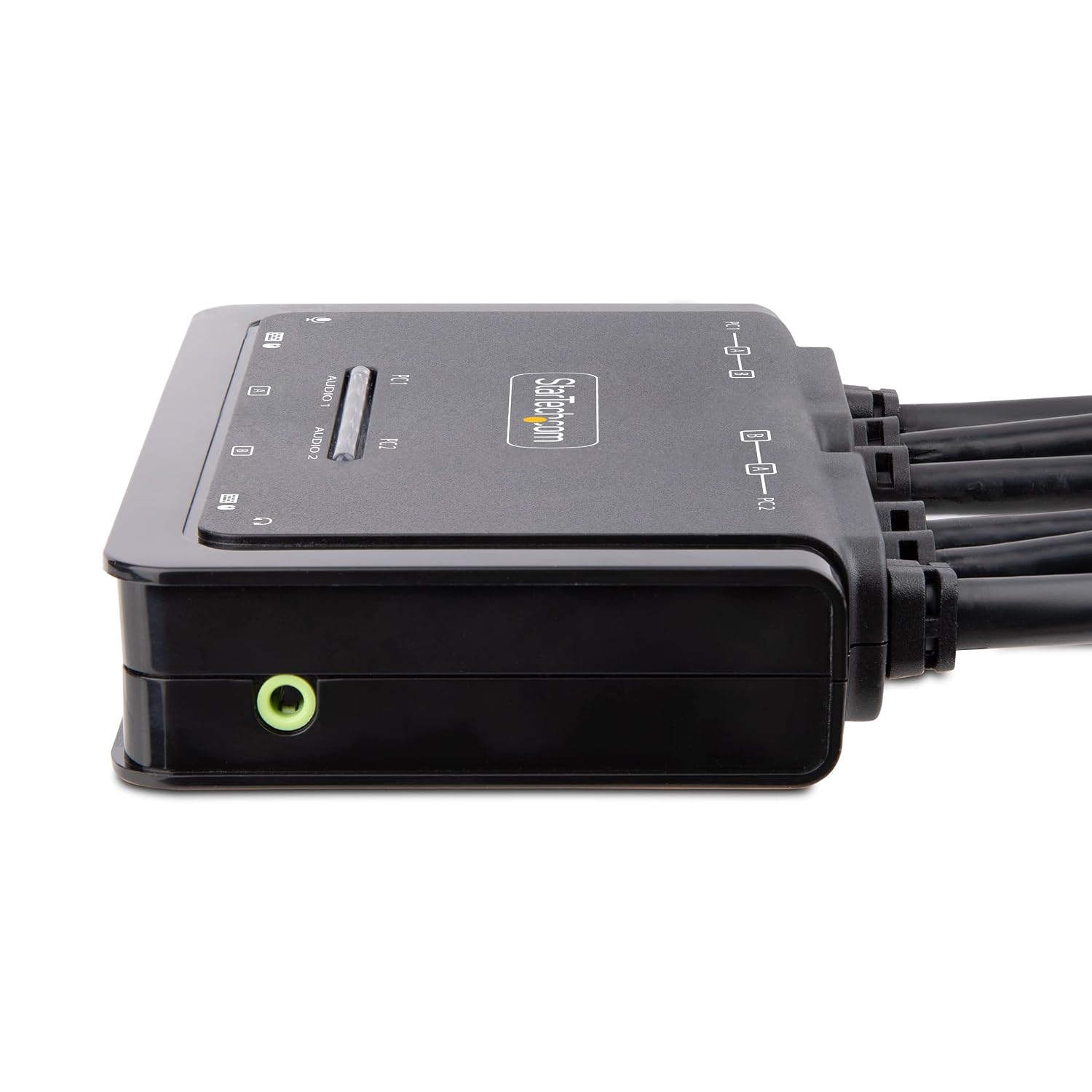 StarTech.com 2-Port Dual-Monitor HDMI Cable KVM Switch, 4K 60Hz, Compact KVM with 5ft/1.5m USB-A/HDMI/Audio Integrated Cables, Bus Powered, Remote/Hotkey Switching (C2-DH46-UA2-CBL-KVM)