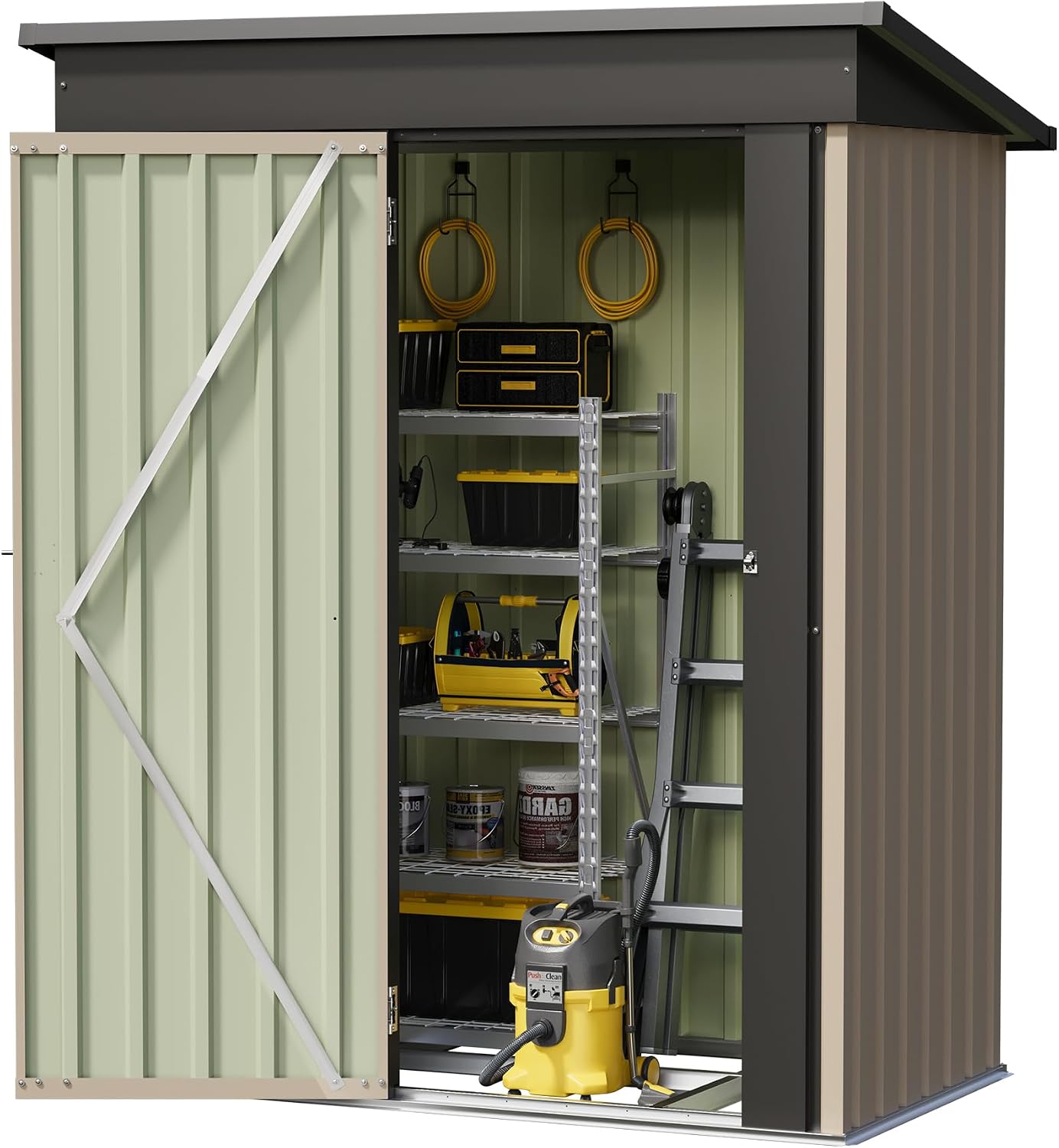 Devoko 5 x 3 FT Storage Sheds with Floor Frame, Waterproof Garden Tool Shed with Lockable Door, Outdoor Metal Small Shed for Backyard Patio Lawn, Brown