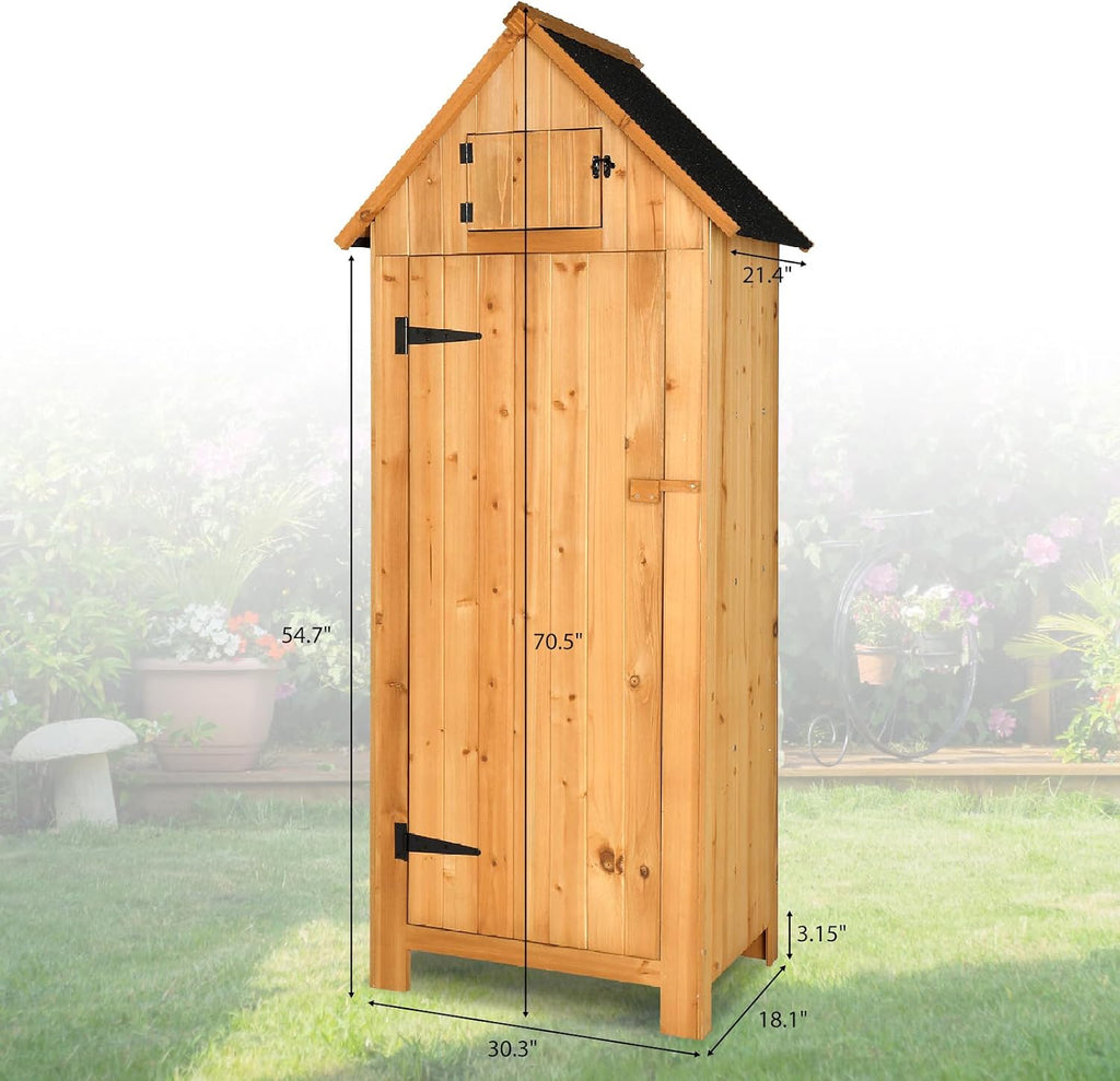 VINGLI Outdoor Wooden Storage Shed, Garden Shed Outside Tool Cabinet with Safety Latch, Patio Storage Organizer (Teak)