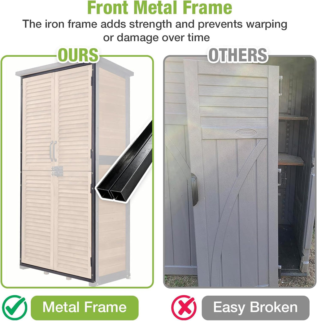 GUTINNEEN Outdoor Storage Cabinet Upgraded with Metal Frame Durable Storage Shed with Floor and Adjustable Shevels Waterproof Garden Tool Shed