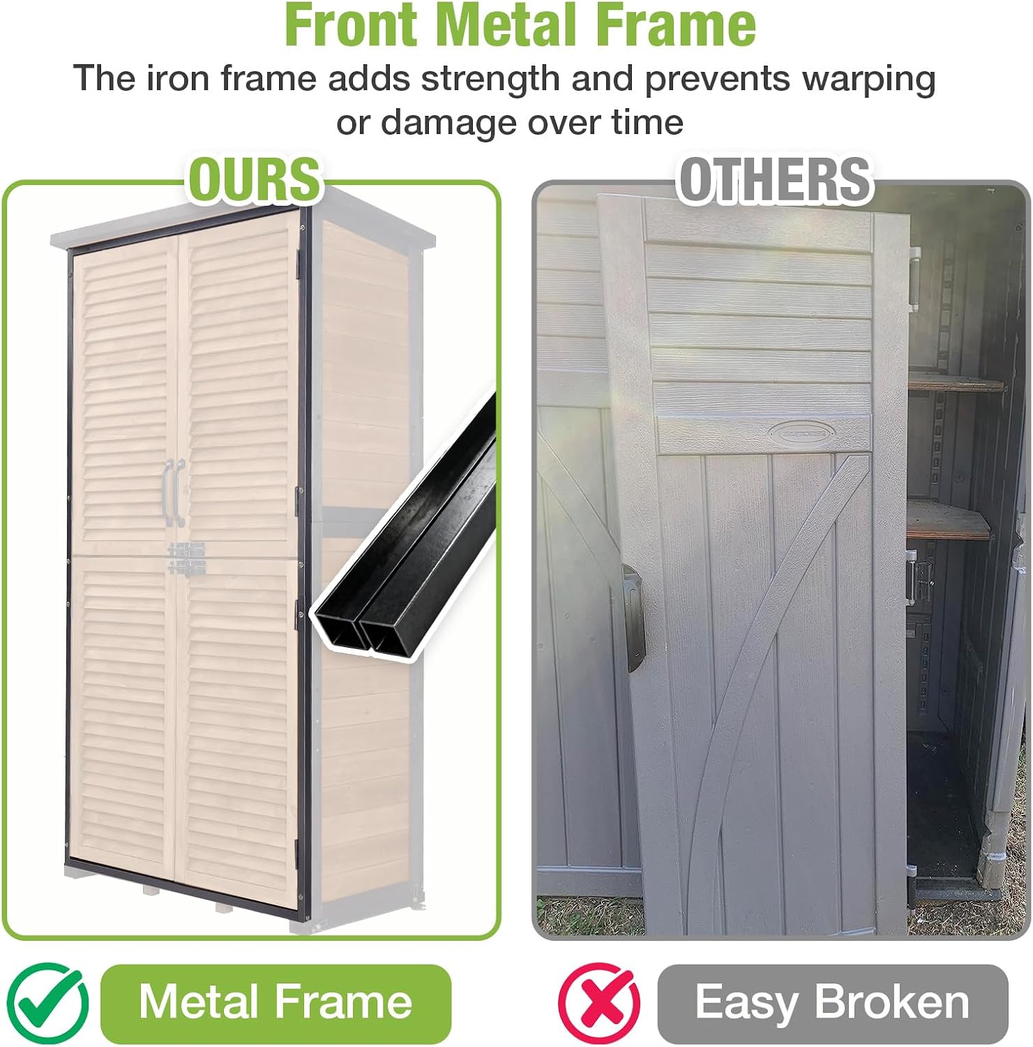 GUTINNEEN Outdoor Storage Cabinet Upgraded with Metal Frame Durable Storage Shed with Floor and Adjustable Shevels Waterproof Garden Tool Shed
