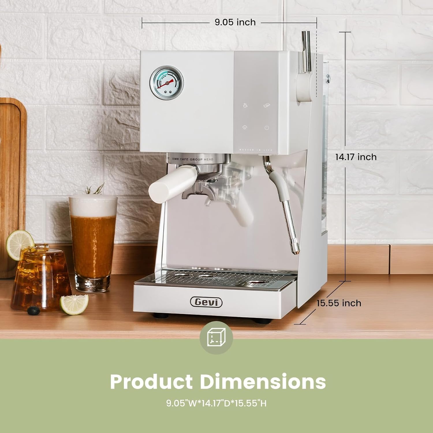 Gevi 20 Bar Espresso Machine with Professional 58mm Espresso Maker with Milk Frother,Smart Touch Display&PID Temperature Control for Cappuccino, Latte,Great Gift,White