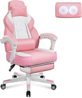 Big and Tall Gaming Chair for Adults, 330lbs Heavy Duty Computer Chair with Footrest & Massage Lumbar Support, Wide Seat High Back Reclining Desk Chair, 360° Swivel, Pink