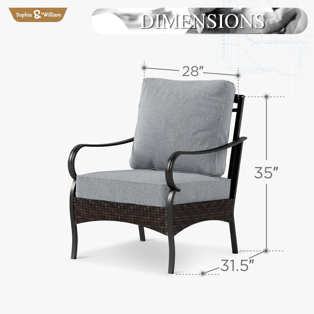 Sophia & William Extra Large Outdoor Patio Sofa Chairs Set 2 PCS Heavy-Duty Porch Furniture with High Back & Deep Seating Area, 5.5' Thicken Cushions for Deck, Lawn, Outside (Grey)