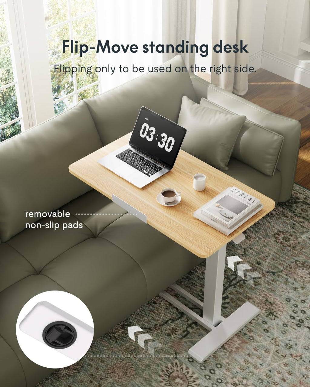 FLEXISPOT H7 PRO Mobile Standing Desk Adjustable Overbed Table Pneumatic with Wheels 55°Tiltable Portable Laptop Desk Rolling Computer Cart Foldable Bedside Table(27.6' W x 15.7' D, Maple)