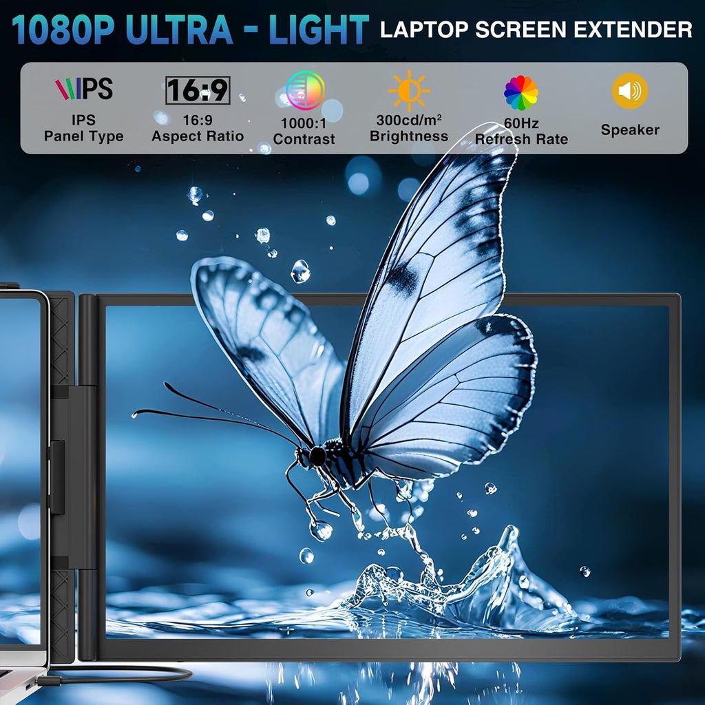 Laptop Screen Extender, 2025 Upgraded Ultra-Thin 14' FHD 1080P Portable Monitor, Lightweight Dual Laptop Monitor Extender for 13-17.3' Laptops, Plug n Play for Windows/Mac/Android