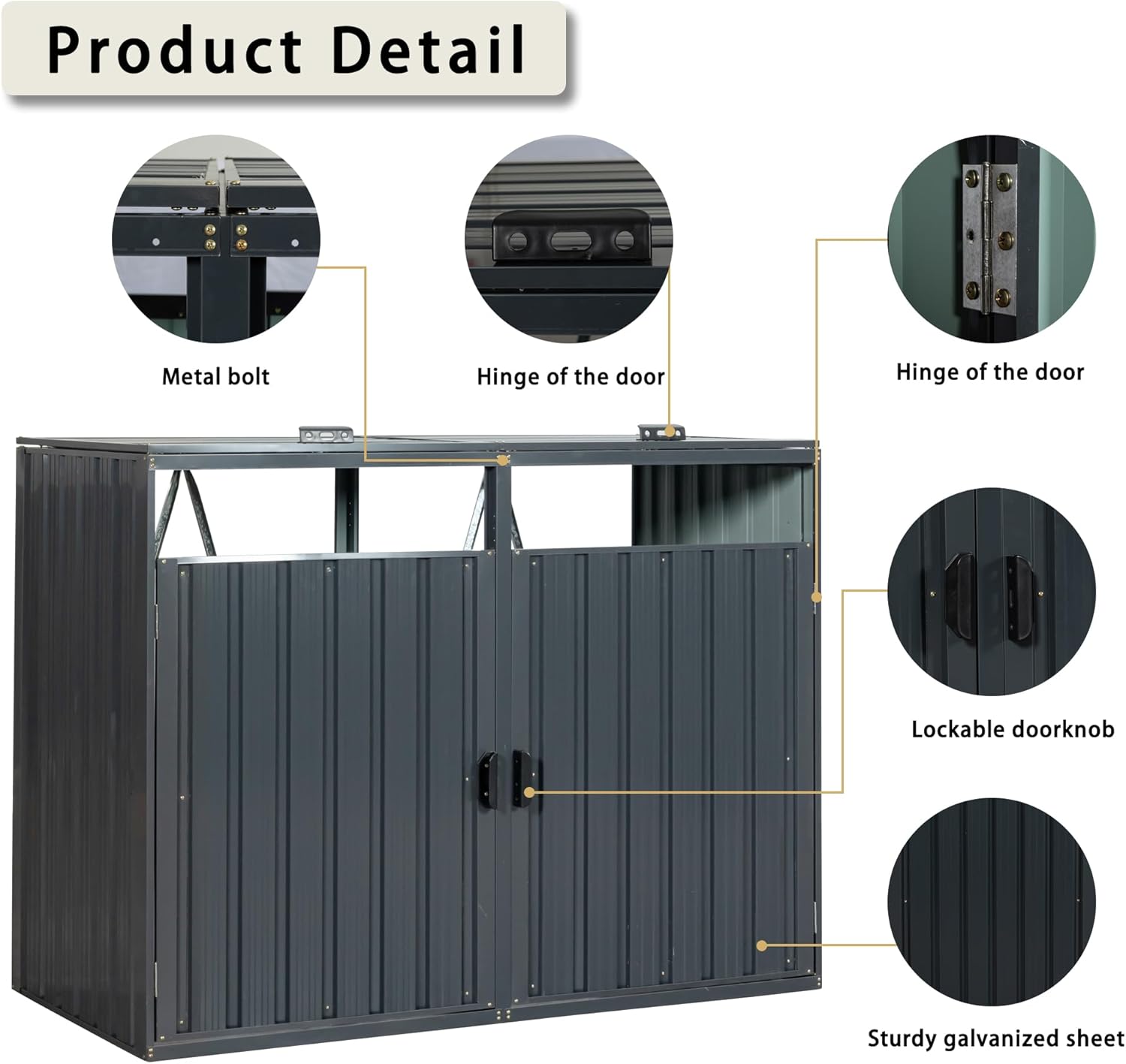 Outdoor Trash Can Storage, Garbage Bin Shed Stores 3 Trash Cans, Metal Outdoor Storage Shed for Garbage Cans, Garden Accessories, Backyard, and Patio Use, Lockable, Black