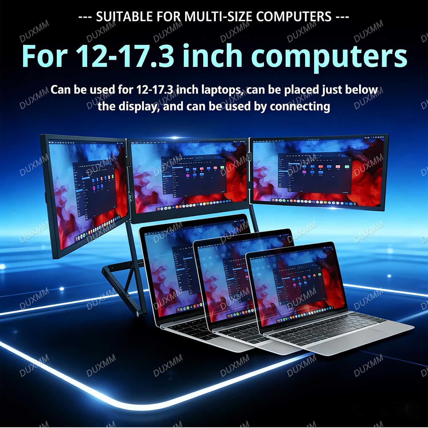 15.6'Laptop Tri-Fold Monitor,1080P FHD IPS Triple Monitor,Type-C/HDMI/USB-C Plug-Play Extended Screen with 360° Rotation Acjustable Viewing Angles, Compatible with Windows and Macos