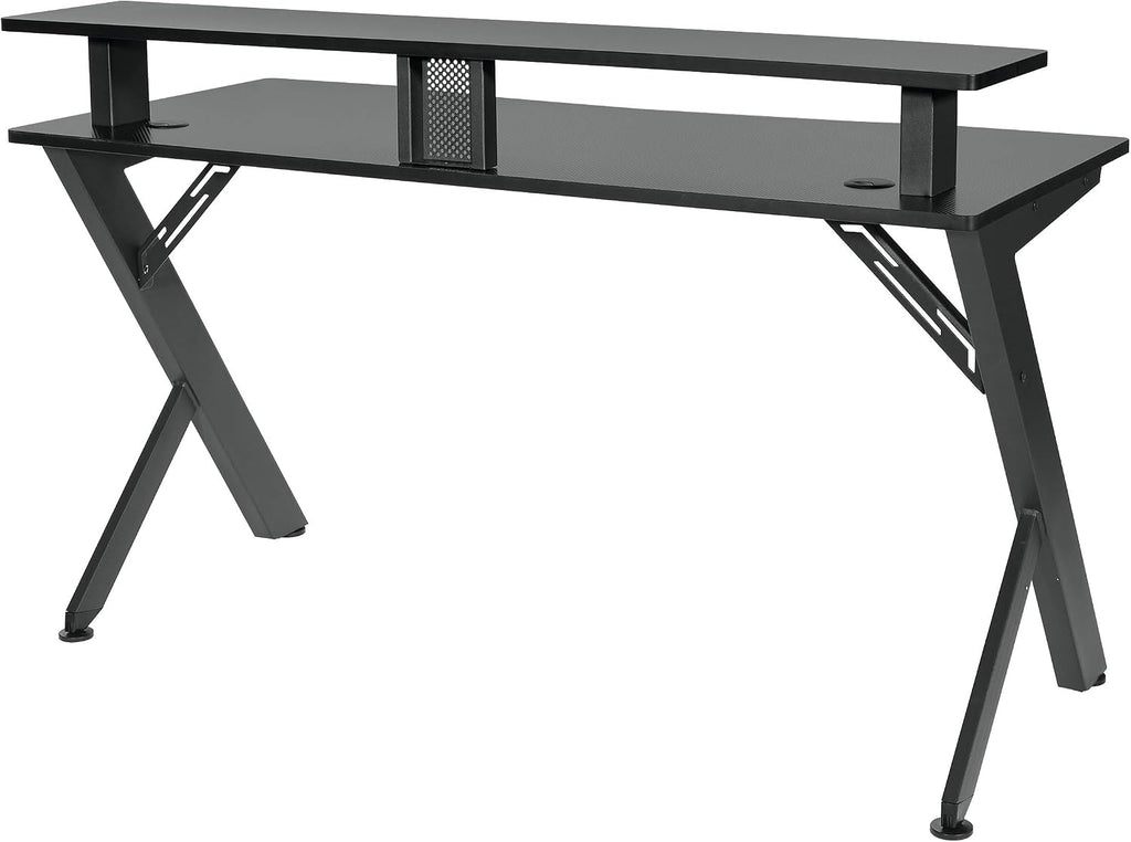 OSP Home Furnishings Area51 Battlestation Gaming Desk with Bluetooth RGB LED Lights, Matte Black