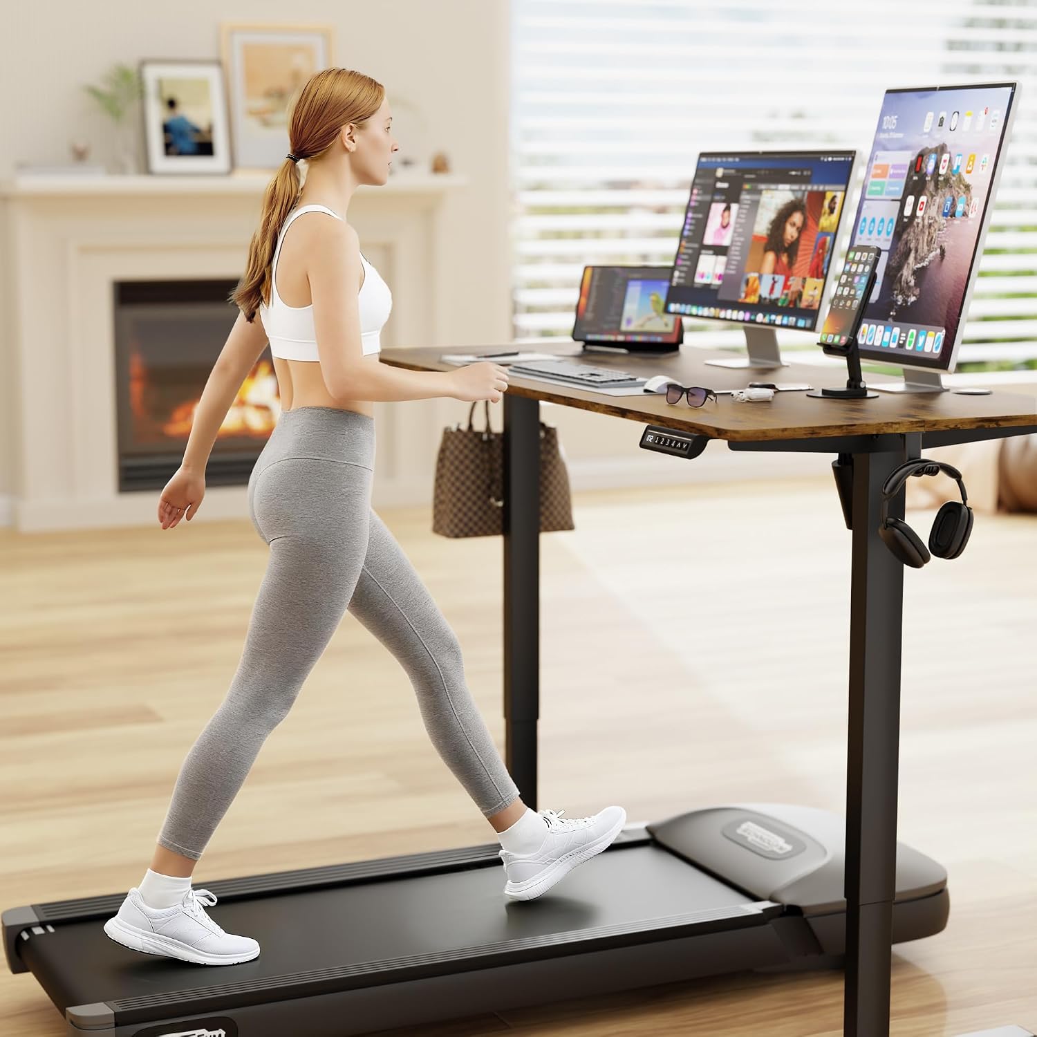 Furmax Electric Standing Desk, 55 x 24 Inches Sit Stand up Desk, Sit Stand Height Adjustable Home Office Desk with 4 Height Position Memory (Rustic Brown, 55)