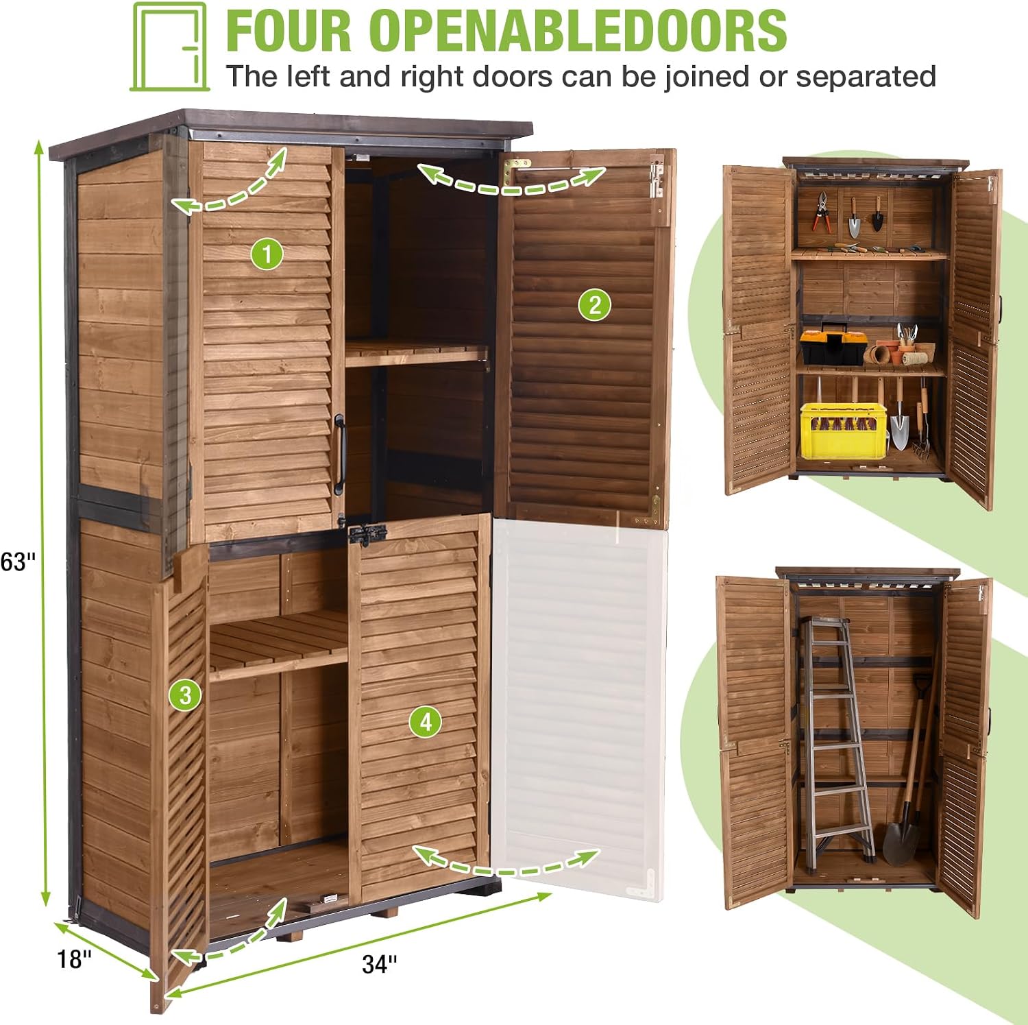 GUTINNEEN Outdoor Storage Cabinet Upgraded with Metal Frame Durable Storage Shed with Floor and Adjustable Shevels Waterproof Garden Tool Shed
