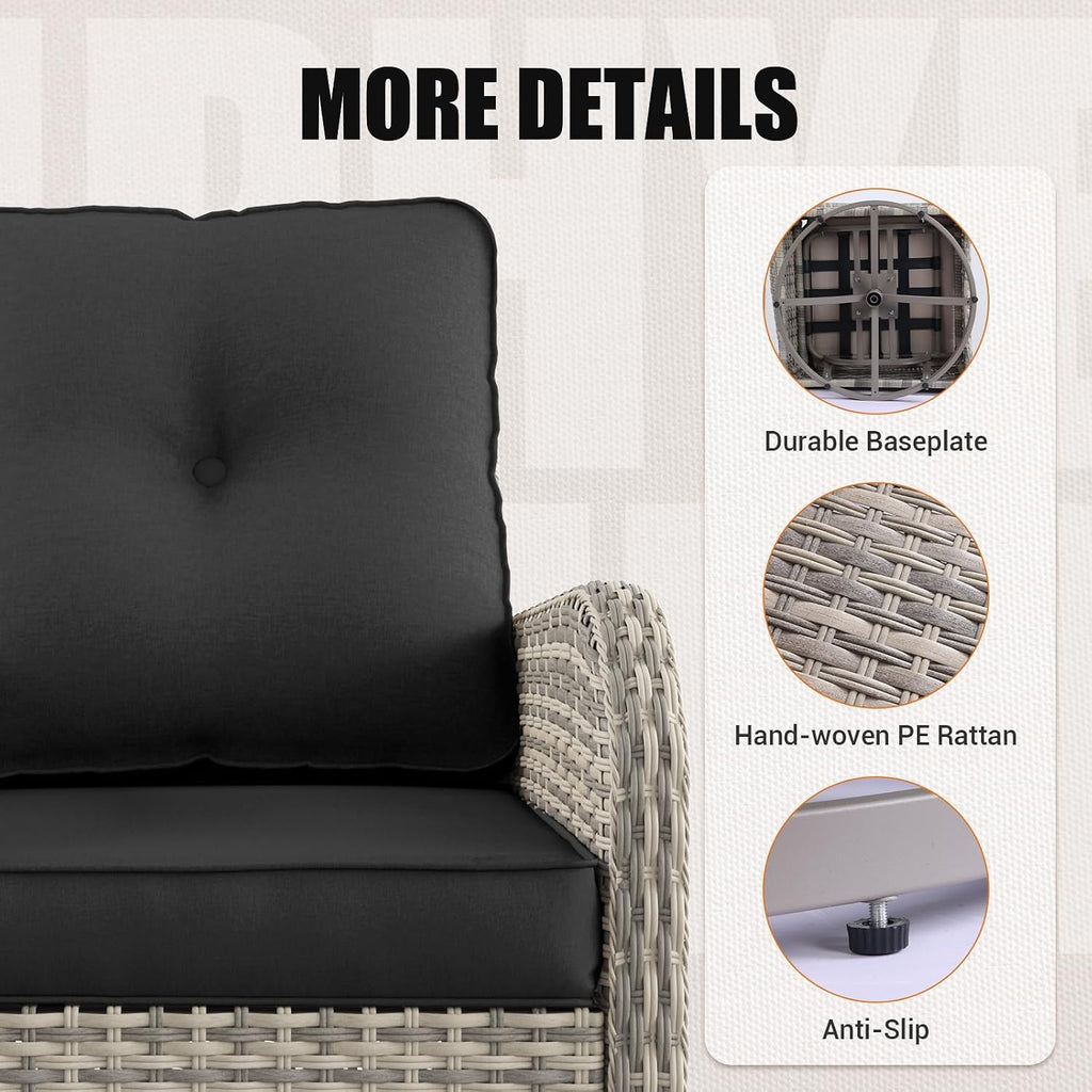 10-Piece Outdoor Patio Furniture Set with Rocking Swivel Chair, PE Wicker Rattan Sectional Sofa Patio Conversation Set with 55,000 BTU Fire Pit Table & Coffee Table, Dark Grey
