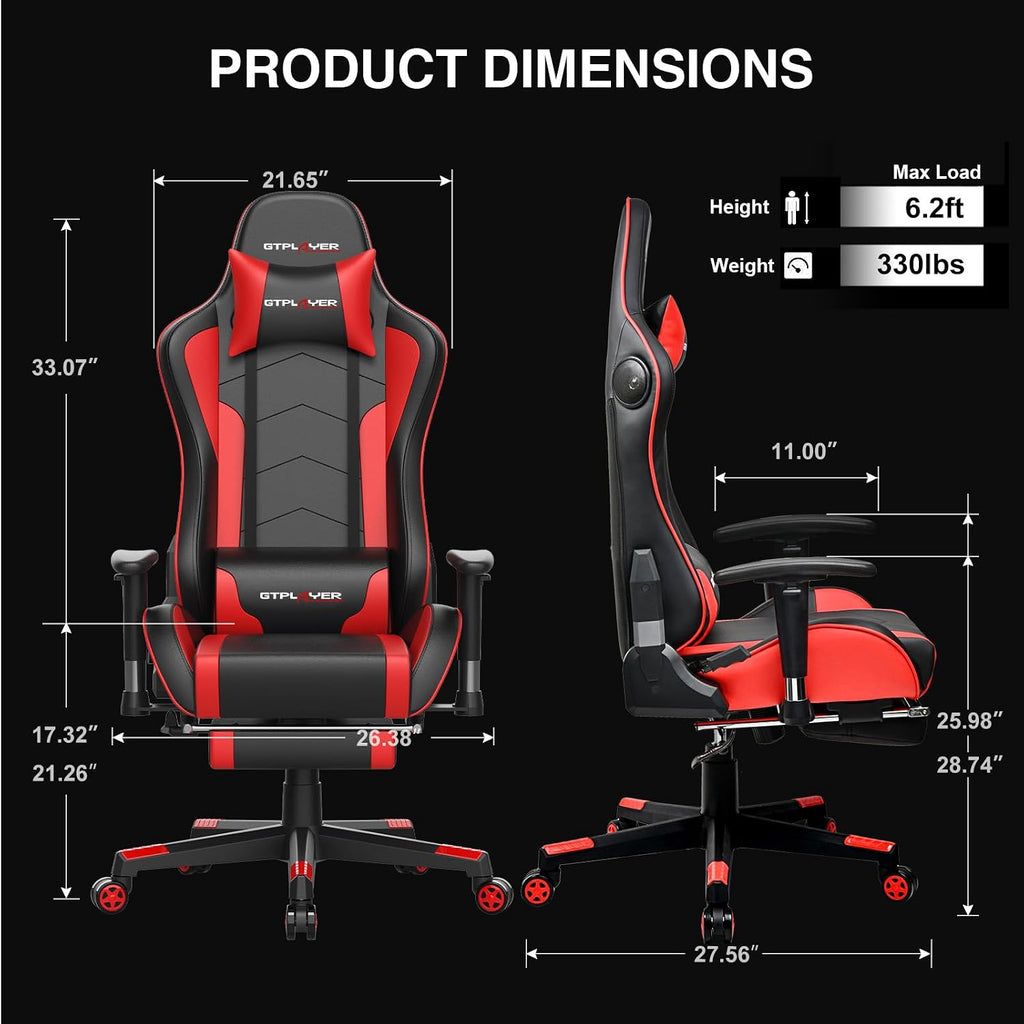 GTPLAYER Gaming Chair with Footrest Speakers Video Game Chair Bluetooth Music Heavy Duty Ergonomic Computer Office Desk Chair