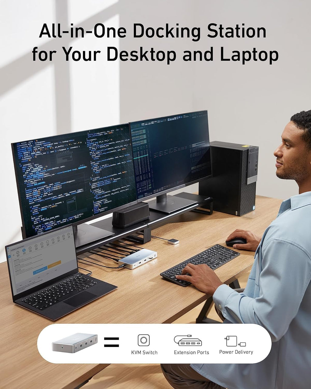 Anker Docking Station, KVM Switch for a Desktop PC and a Laptop, Dual 4K Monitor 553 USB C Docking Station, with HDMI and DisplayPort, USB 3.0 Ports for Hp Laptop, MacBook, iPad, Steam Deck and More