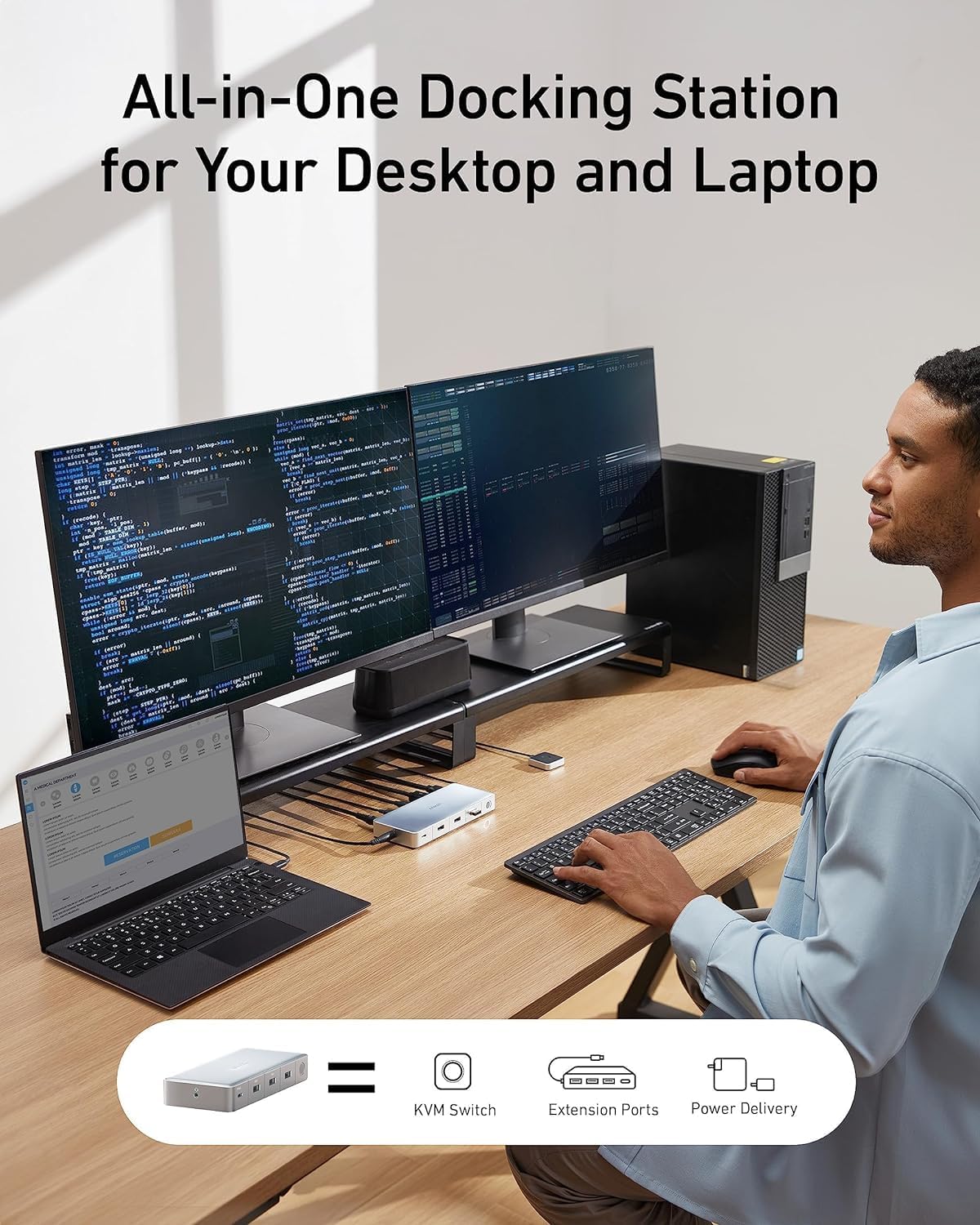 Anker Docking Station, KVM Switch for a Desktop PC and a Laptop, Dual 4K Monitor 553 USB C Docking Station, with HDMI and DisplayPort, USB 3.0 Ports for Hp Laptop, MacBook, iPad, Steam Deck and More