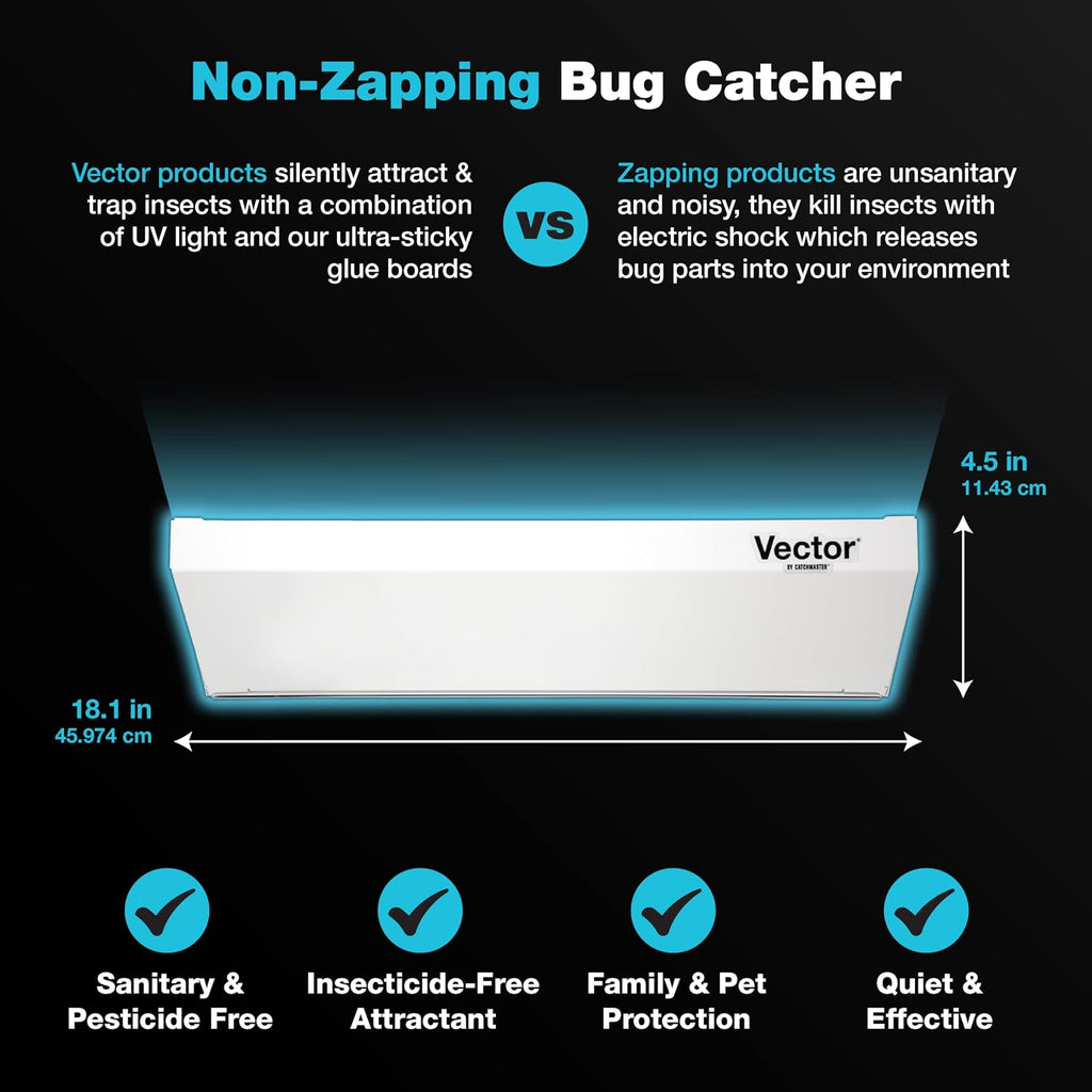 Catchmaster Vector Optima White, UV Light Fly Traps for Home, Gnat Traps for House Indoor, Shatterproof Bulbs, UV Lamp Insect Killer, Bug Catcher for Kitchen, Garage, & Warehouse