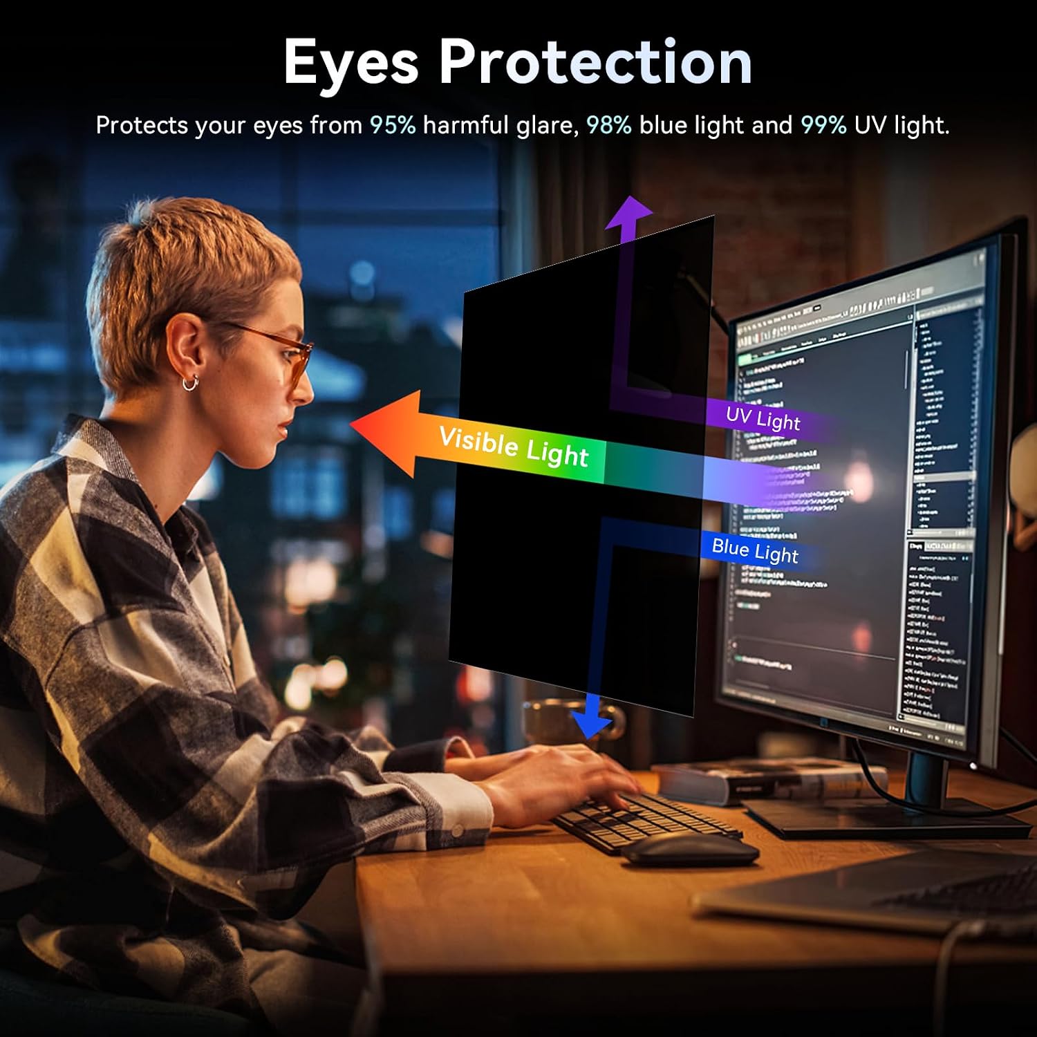 [2-Pack] 31.5 Inch Computer Privacy Screen Filter for 16:9 Widescreen Monitor, Removable Eye Protection Anti Glare Blue Light Filter Privacy Shield, Anti Spy Screen Protector Film 31.5 In