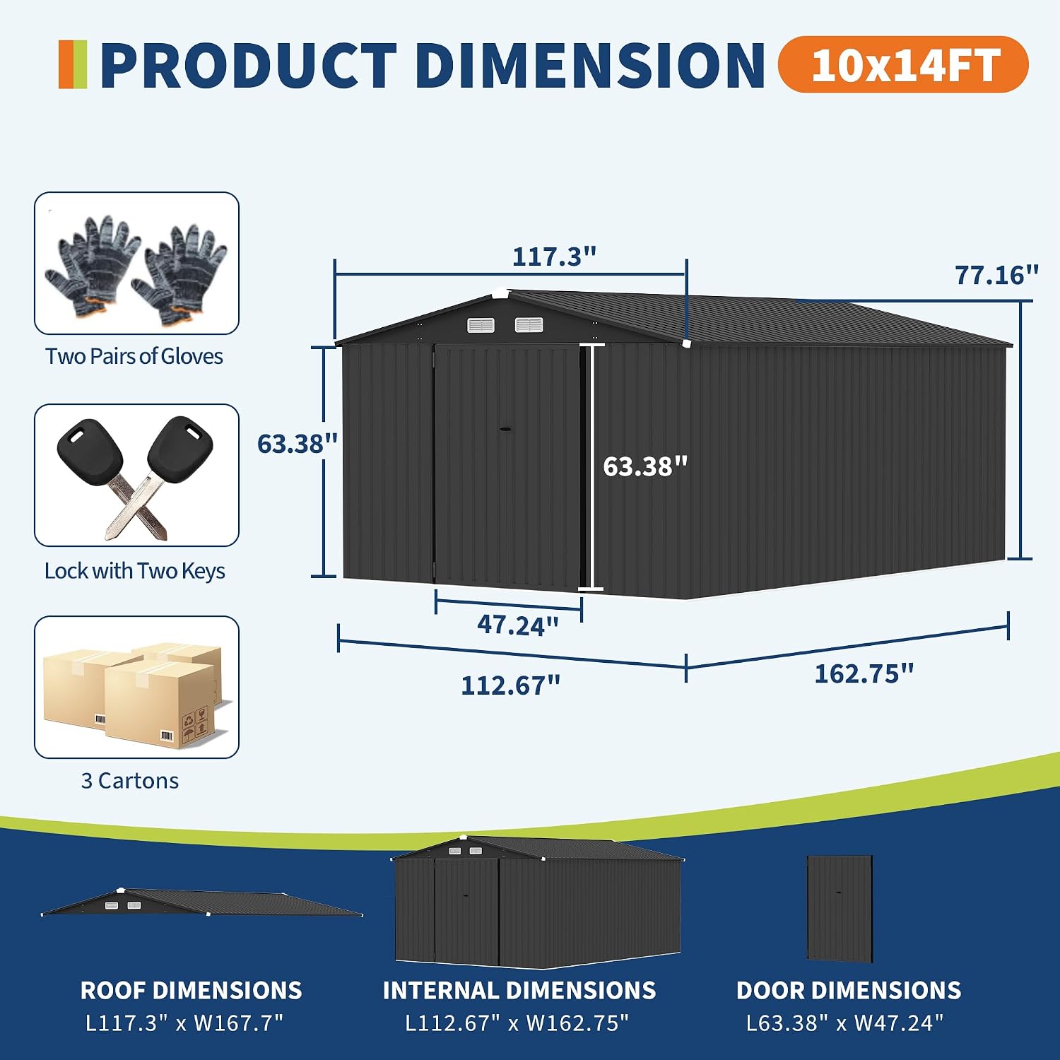 GarveeLife 10x14 Ft Outdoor Storage Sheds, Metal Garden Tool Shed for Backyard, Large Metal Sheds Outdoor Storage with Lockable Doors & Air Vents for Backyard Garden Patio Lawn