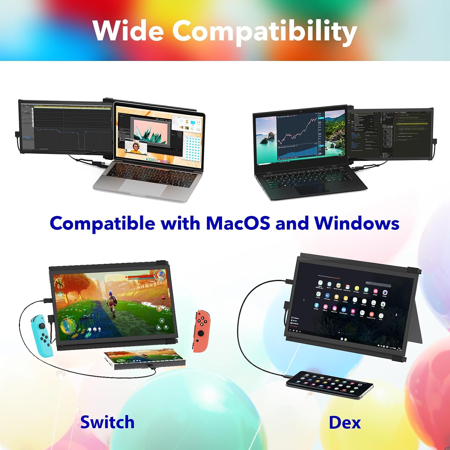 Duex Plus DS Laptop Screen Extender,13.3' FHD 1080P IPS Laptop Monitor Extender,USB Type-C/HDMI Plug and Play Portable Monitor for 13'-14.5' Laptops,Support Windows/Mac/Android/Switch Compatible