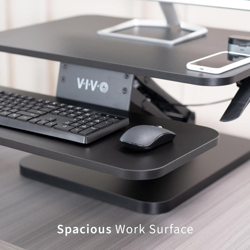 VIVO Black Height Adjustable 25 inch Standing Desk Converter, Compact Sit Stand Tabletop Monitor Riser Workstation, DESK-V001G