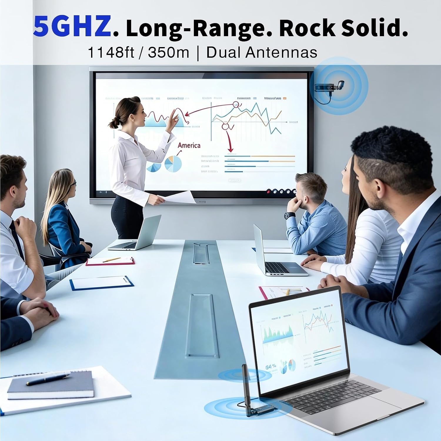 PWAYTEK Wireless HDMI Transmitter and Receiver Kit, 5GHz Long Range 1148ft (350m), Plug & Play 1080P Full HD, TX+RX (Expandable to 6 Screens), Compatible with Laptop/Camera/DSLR/Projector/HDTV, Green