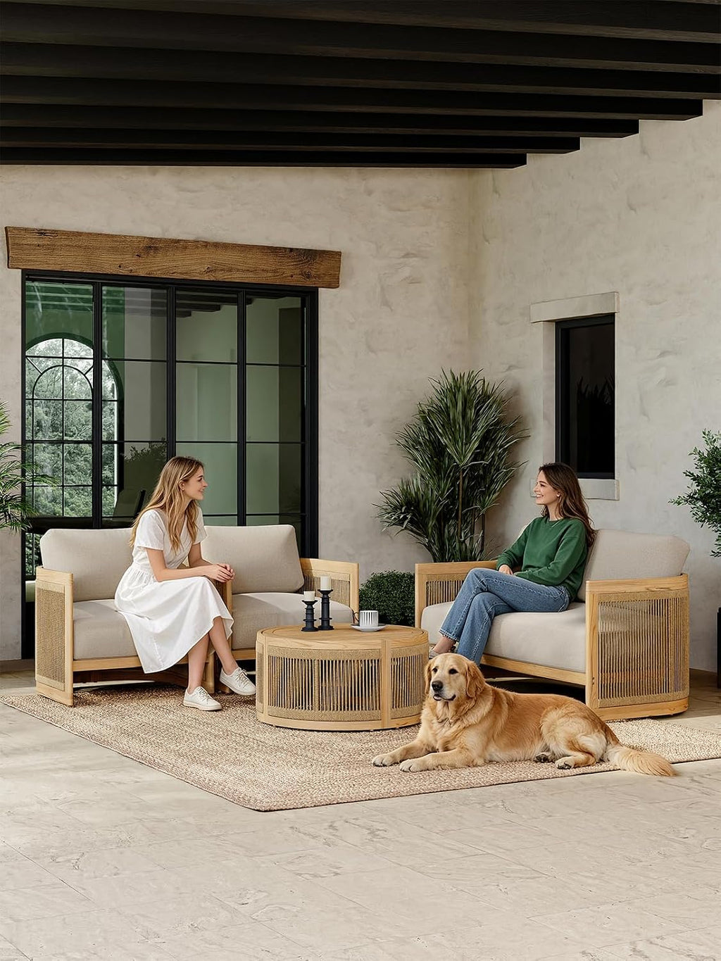 homary 4 Piece Outdoor Combo Sofa Set, All Weather Patio Furniture Set with Cushions and Coffee Table for Garden, Deck and Backyard
