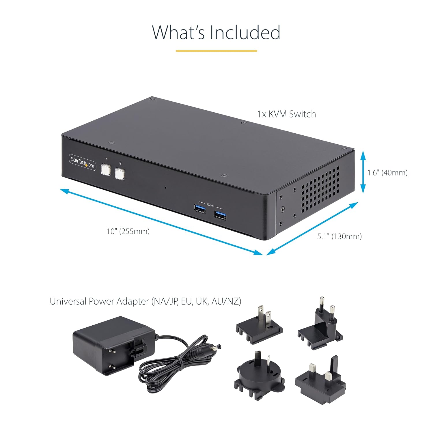 StarTech.com 2-Port Dual-Monitor DisplayPort KVM Switch, RS232 Serial Control, 4K 60Hz, 2X USB 5Gbps Hub Ports, 2X USB 2.0 HID Ports, Hotkey/Pushbutton Switching, TAA Compliant (P2DD46A22-KVM-SWITCH)