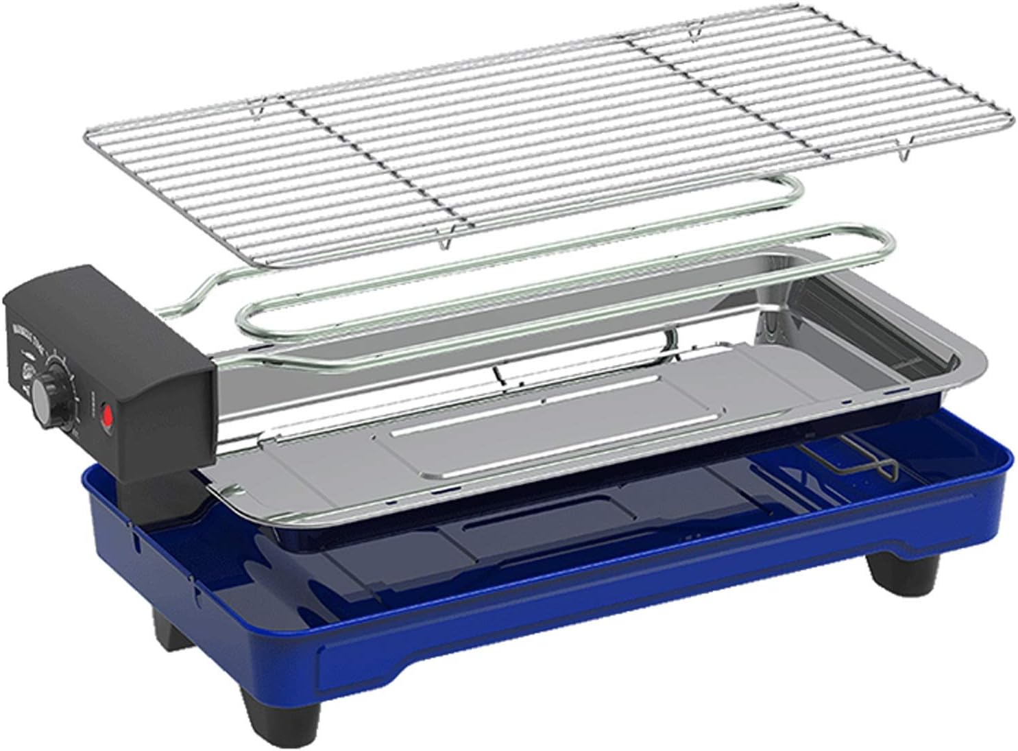 Barbecue Desk Indoor Electric Grill Smokeless Grill 1500W Electric BBQ Grill and Non-Stick Grill Plates with Temperature Control Removable Drip Tray Blue Tabletop Barbecue
