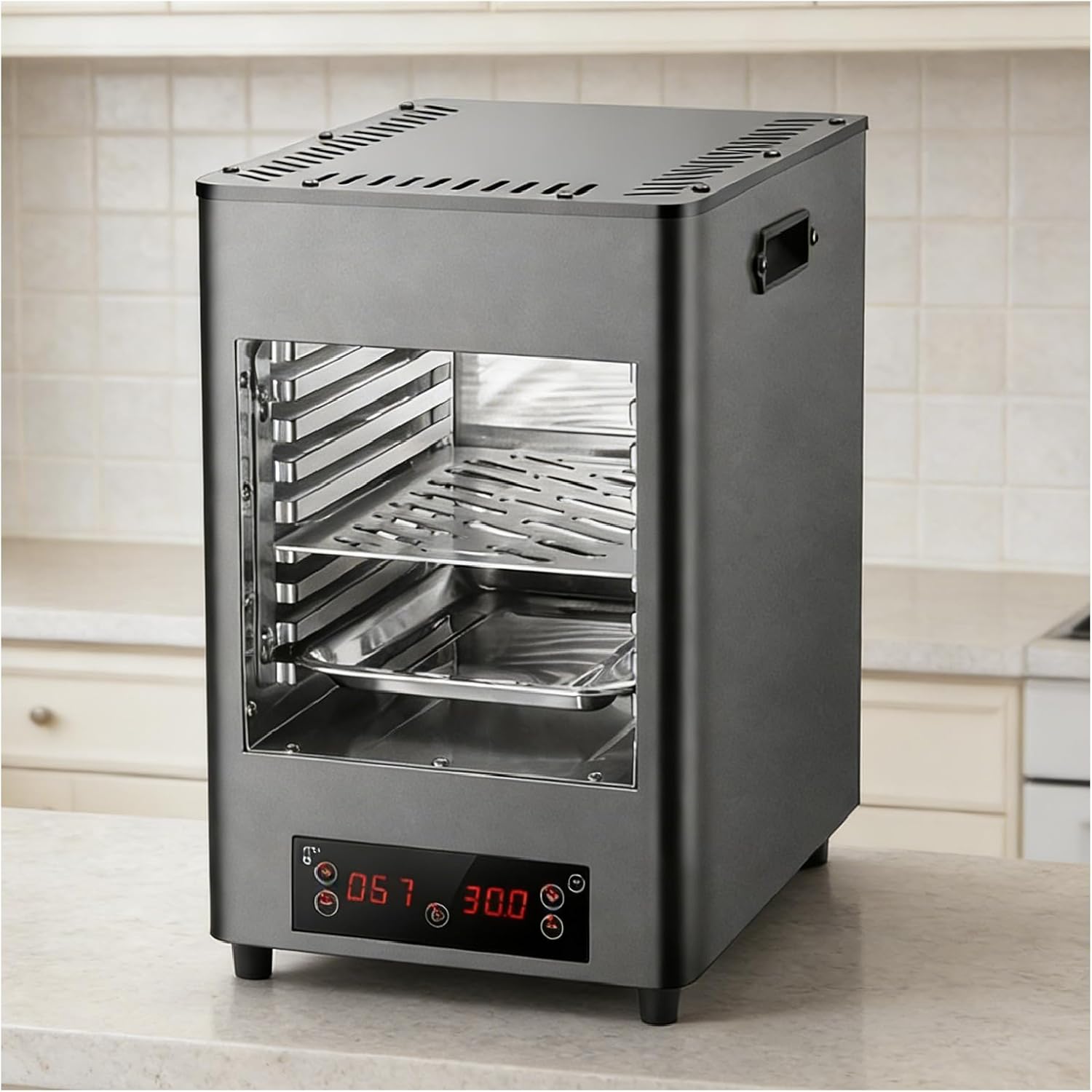 1700W Indoor Electric Steak Grill, 8-Layer Portable countertop Oven, 30-Minute Timer, 8 Temperature Settings, can Grill Beef, Chicken, and Vegetables Grey