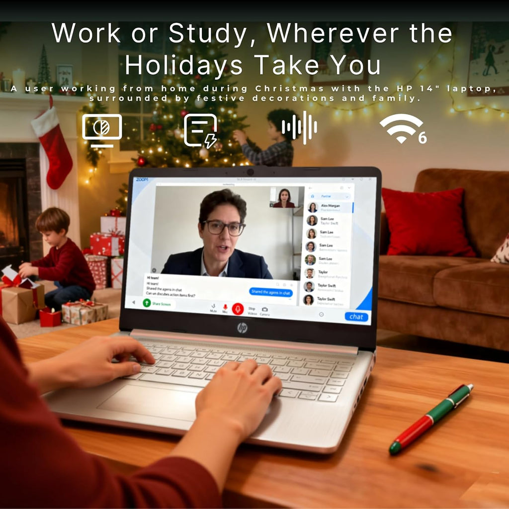 HP 14' Laptop 2025 Business Student Slim Computer, 1-Y Office 365, Copilot AI, Quad-Core Intel CPU, 16 GB RAM, 128GB UFS & 128GB SD Card, Wi-Fi 6, Windows 11 Pro, JQ2XzAccessory, Rose Gold