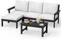 SERWALL Outdoor Sectional Sofa Set, 5-piece Outdoor Modula Couch Set with Ottoman, All Weather Patio Furniture Set with Chaise for Deck, Lawn, Black Frame with Khaki Cushion