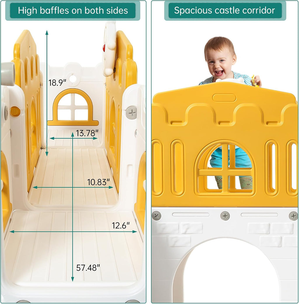 Garvee Toddler Slide 8 in 1 Toddler Playset for Toddlers Age 1-3, Baby Playset for Indoor Outdoor Playground with Climber, Crawling Tunnel, Basketball Hoop, Telescope, Toy Storage