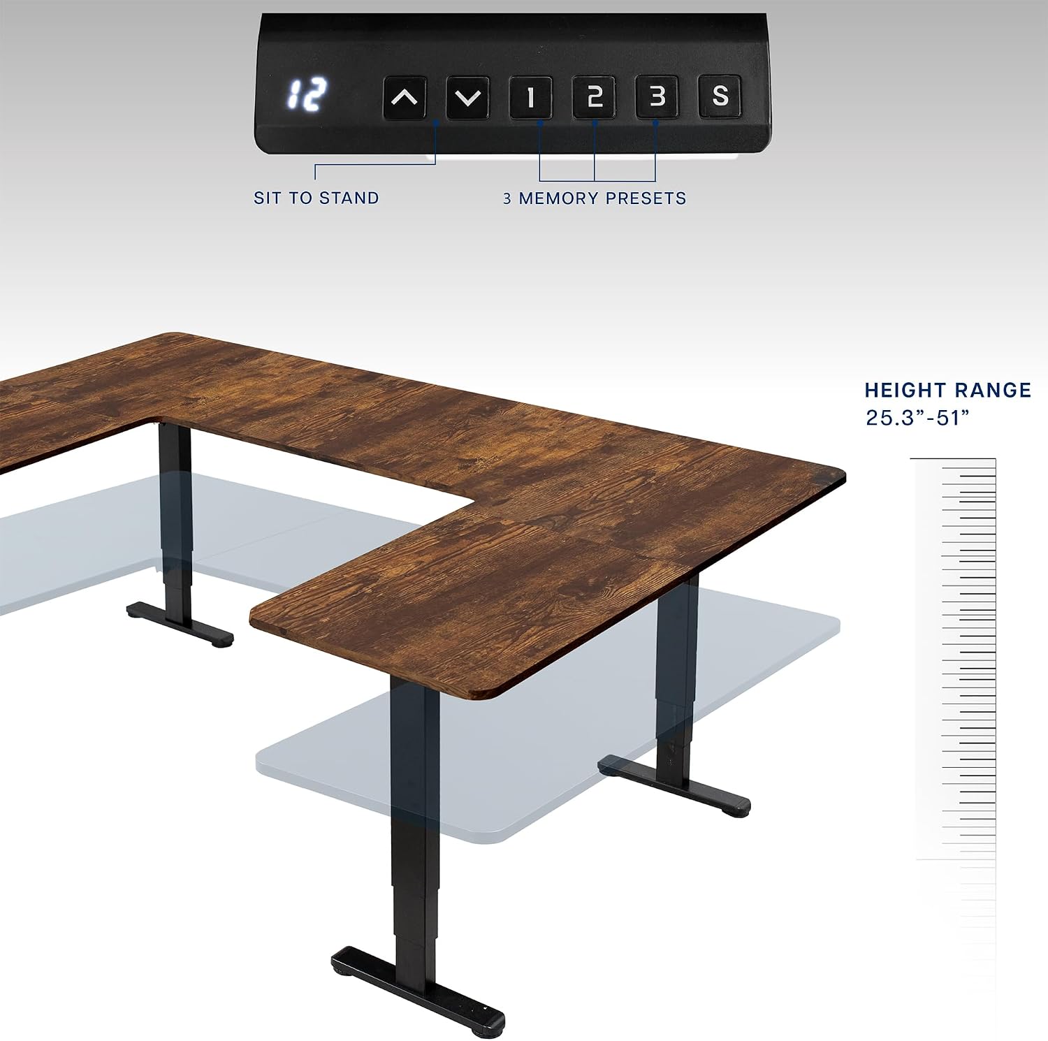 VIVO Large U-Shaped 83 x 60 in Electric Standing Desk, Memory Height Adjustment, Rustic Vintage Brown Top Black Frame, DESK-E4UBN