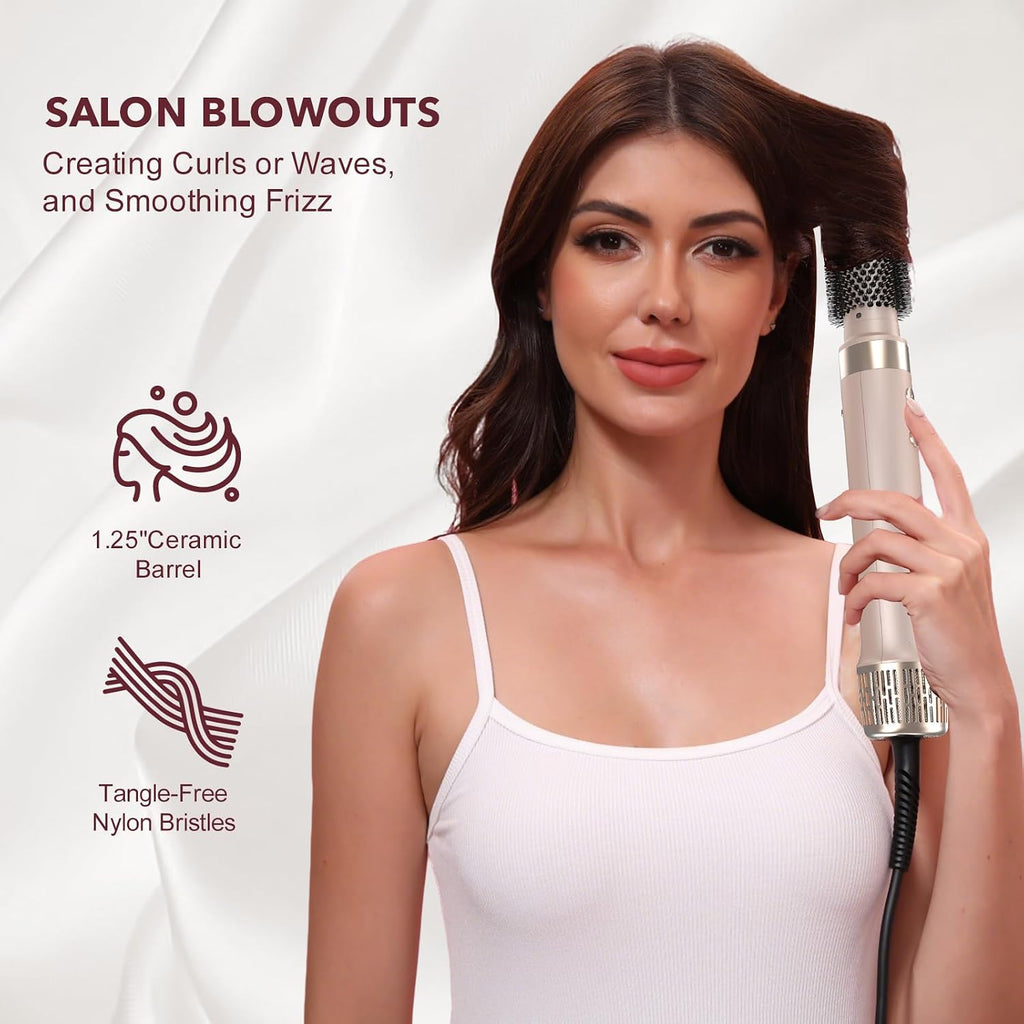 StyleVibe 6-in-1 Air Styler, Dual Voltage Hair Dryer & Blow Dryer Brush with Travel Case - Auto Wrap Curls (L/R), Fast Drying, Thermal Brush for Blowouts & Frizz-Free Volume, No Heat Damage