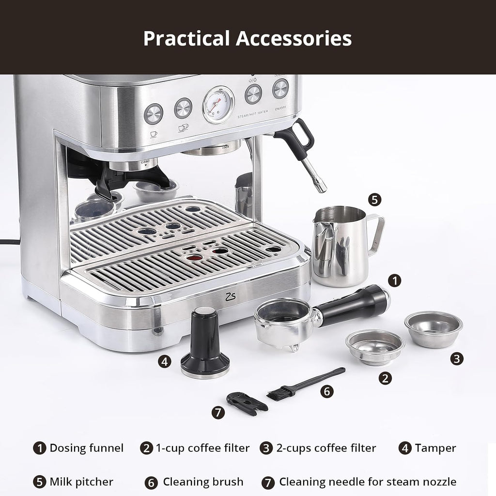 Takywep Professional Espresso Machine with Built-In Grinder and Milk Frother, 15 Bar Cappuccino and Latte Maker, Gift for Coffee Enthusiasts, Mom, Dad
