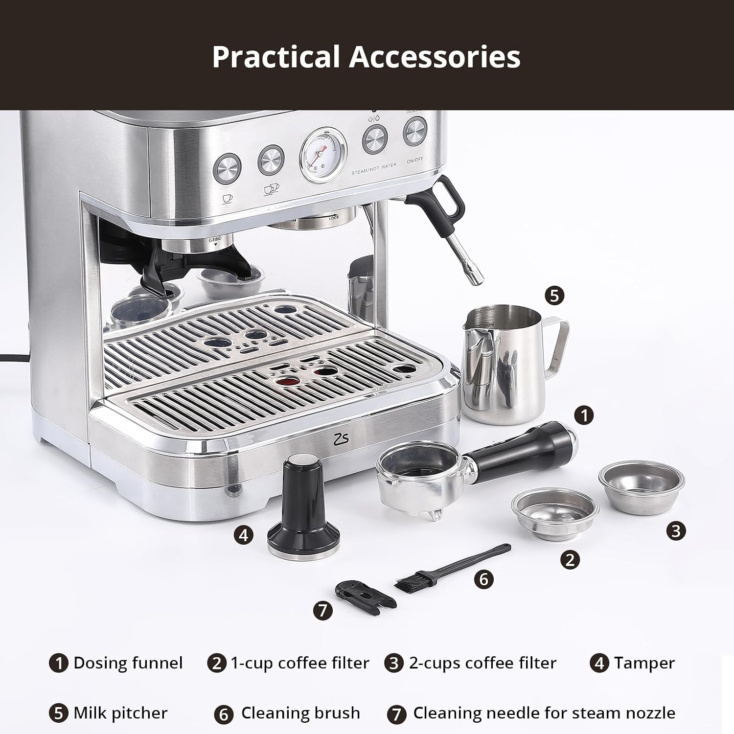 Takywep Professional Espresso Machine with Built-In Grinder and Milk Frother, 15 Bar Cappuccino and Latte Maker, Gift for Coffee Enthusiasts, Mom, Dad