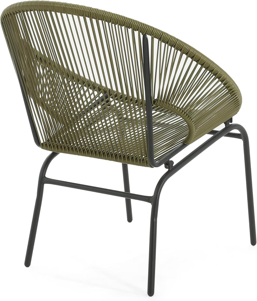 Christopher Knight Home Outdoor Wicker Club Chairs Set of 2, Iron Frame Papasan Chairs for Patio Furniture Set, Poolside Garden Comfy Sofa Set, Green