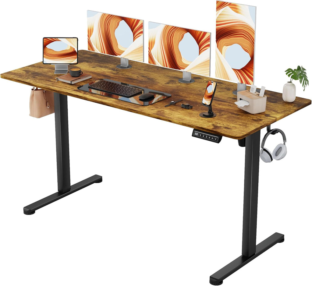 Furmax Electric Standing Desk, 55 x 24 Inches Sit Stand up Desk, Sit Stand Height Adjustable Home Office Desk with 4 Height Position Memory (Rustic Brown, 55)