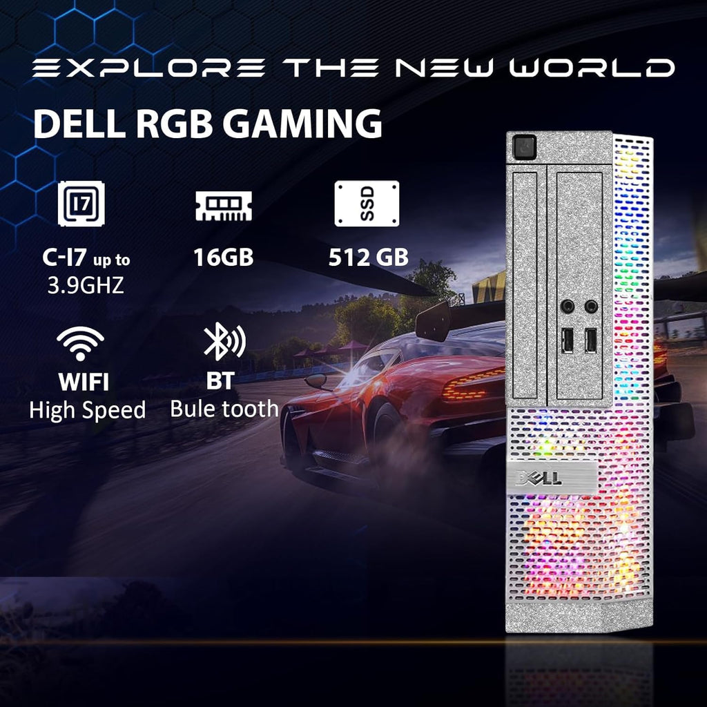 Dell RGB Desktop PC Computer, Intel Core i7 up to 3.9G, 16GB RAM, 512GB SSD, WiFi, BT 5.0, New 24'' 1080 FHD Monitor, Windows 11 Pro (Renewed)