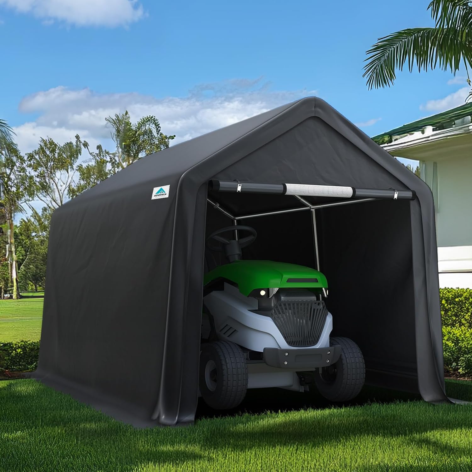 ADVANCE OUTDOOR 7x12 ft 2 Roll up Doors & Vents Outdoor Portable Storage Shelter Garage Tent Carport for Motorcycle ATV with Heavy Duty Metal Frame and Anti-UV Snow Resistant Waterproof Cover, Gray