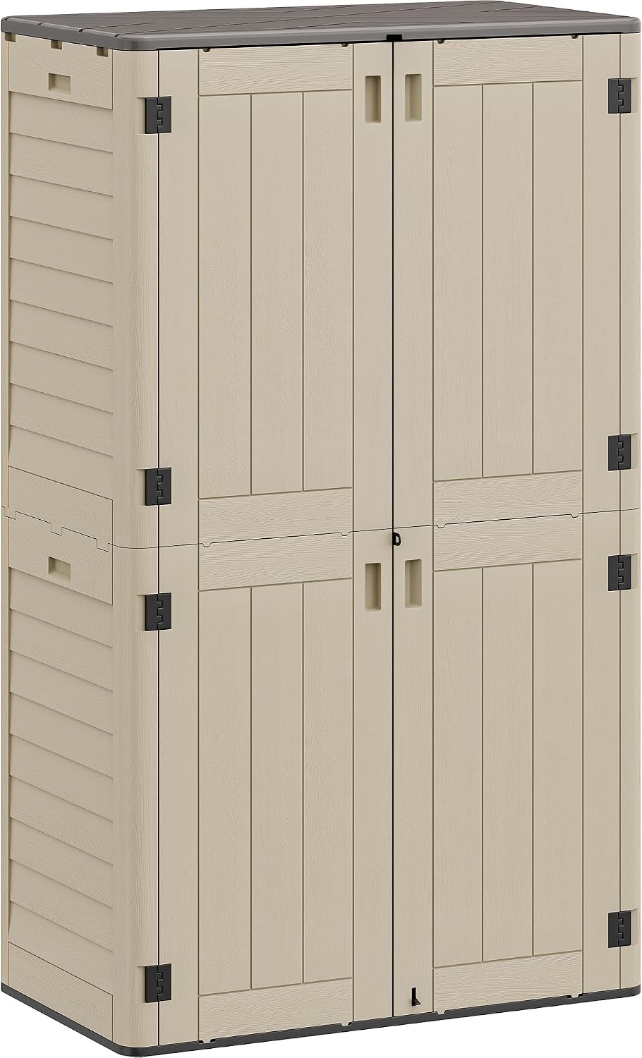 YITAHOME 60 cu ft Tall Outdoor Storage Shed w/o Shelf, Resin Vertical Outdoor Storage Shed, Large Waterproof Storage Cabinet for Garage, Poolside, and Garden (Khaki + Black)