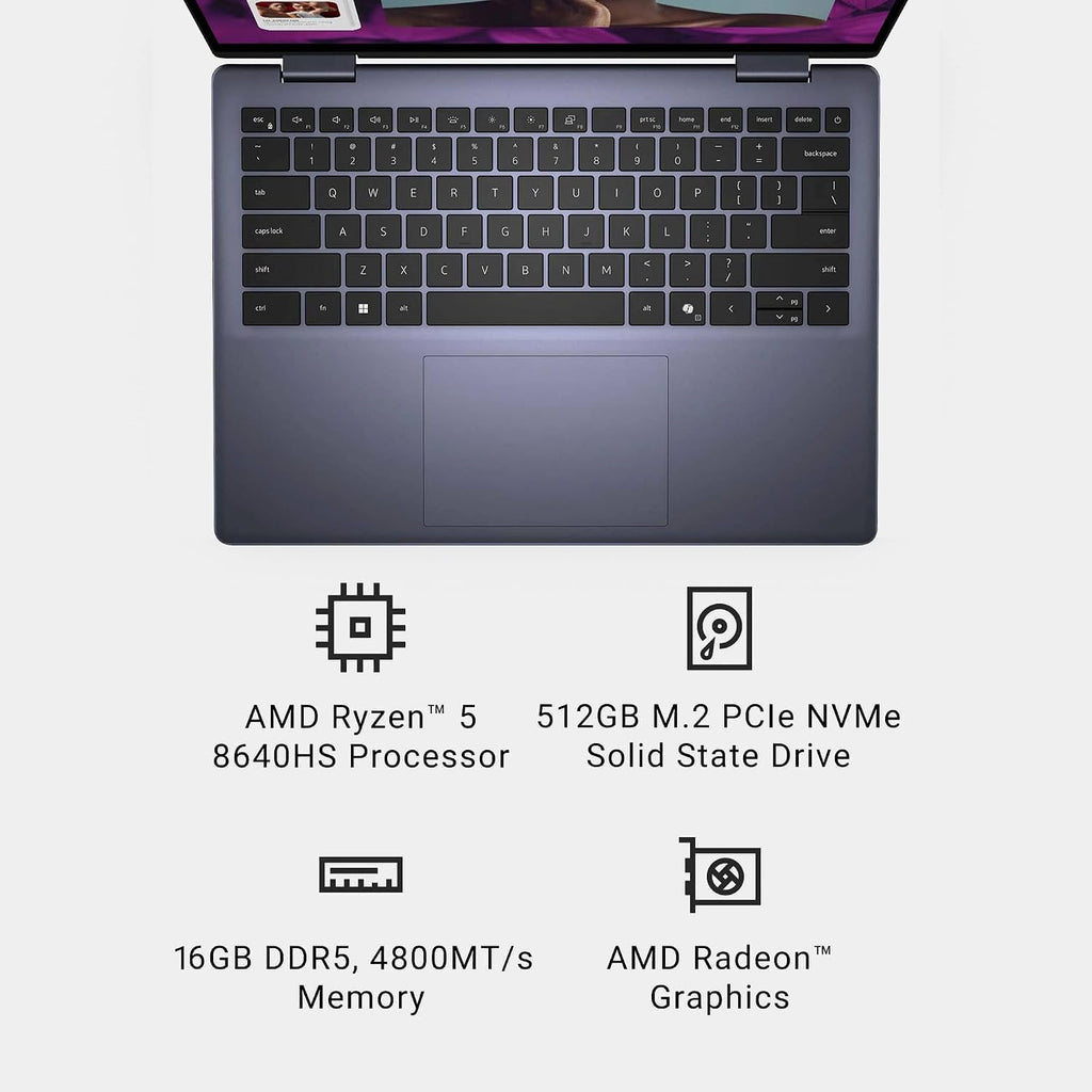 Dell Inspiron 14 7445 7440 2-in-1 Laptop, 14' FHD+ Touchscreen, AMD Ryzen 5 8640HS, 16GB DDR5 RAM, 512GB SSD, AI Copilot for Creators, Designers & Students, Backlit Keyboard, Windows 11 Pro