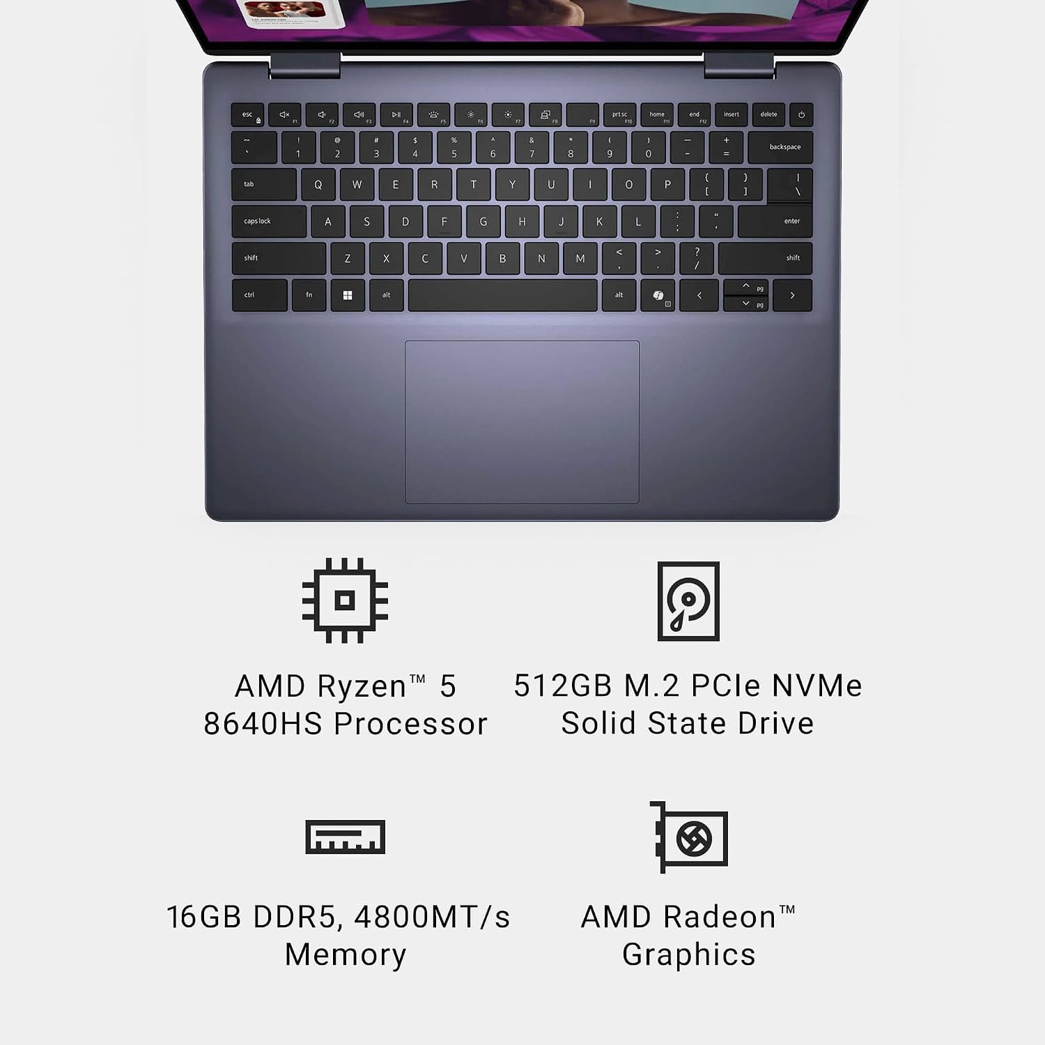 Dell Inspiron 14 7445 7440 2-in-1 Laptop, 14' FHD+ Touchscreen, AMD Ryzen 5 8640HS, 16GB DDR5 RAM, 512GB SSD, AI Copilot for Creators, Designers & Students, Backlit Keyboard, Windows 11 Pro