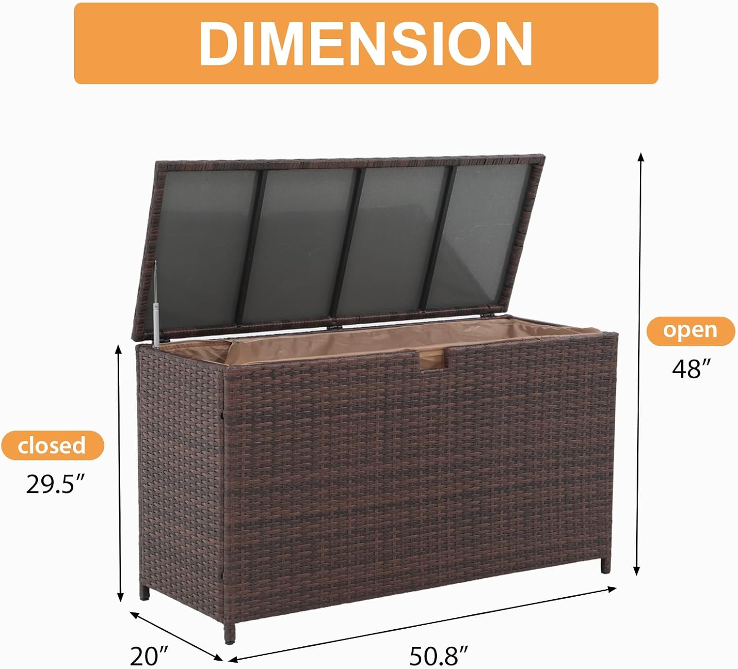 Super Patio Wicker Outdoor Patio Storage Box Waterproof, 120 Gallon Large Deck Box Rattan Storage Bin for Cushions, Garden Tools, Pool, Brown