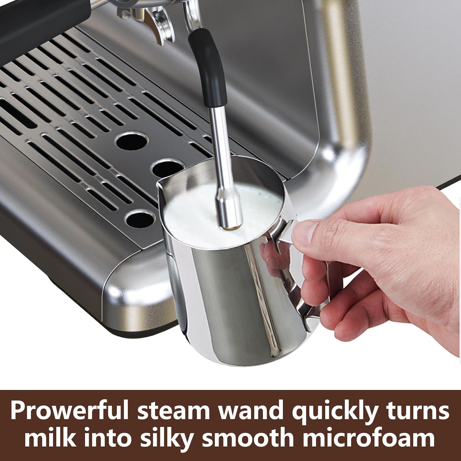 Espresso Machine with Built-in Grinder & Milk Frother, 15 Bar Semi-Automatic Coffee Maker with Steam Wand, 2.5l Water Tank, Italian Pump System, Stainless Steel Construction